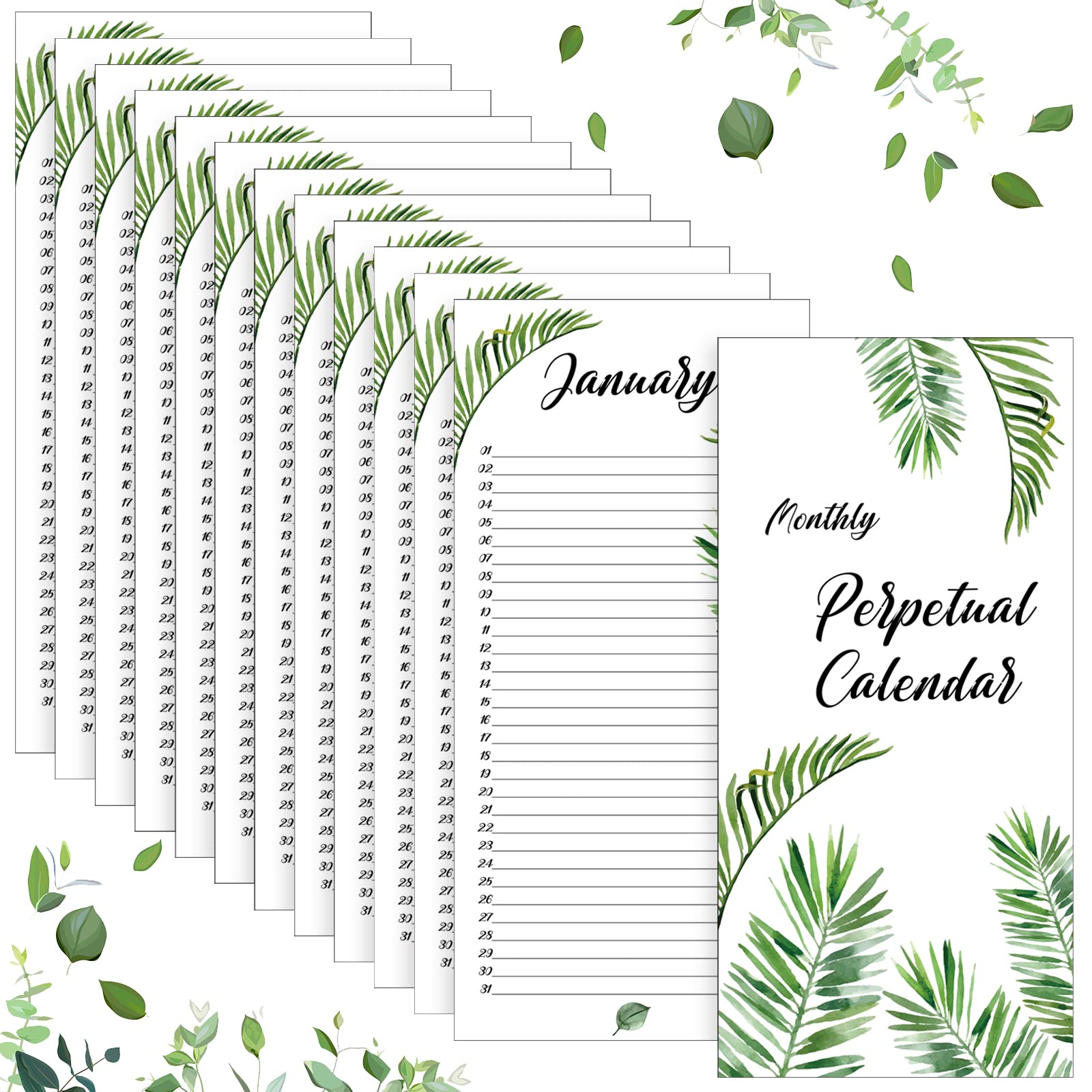 3Pads Perpetual Calendar 5 x 10'' Greenery Monthly and Daily Wall Hanging Organizer Spiral Birthday Reminder Book Yearly Birthday Calendars for New Year Gifts Important Dates Anniversaries 12 Sheets - Medaid International
