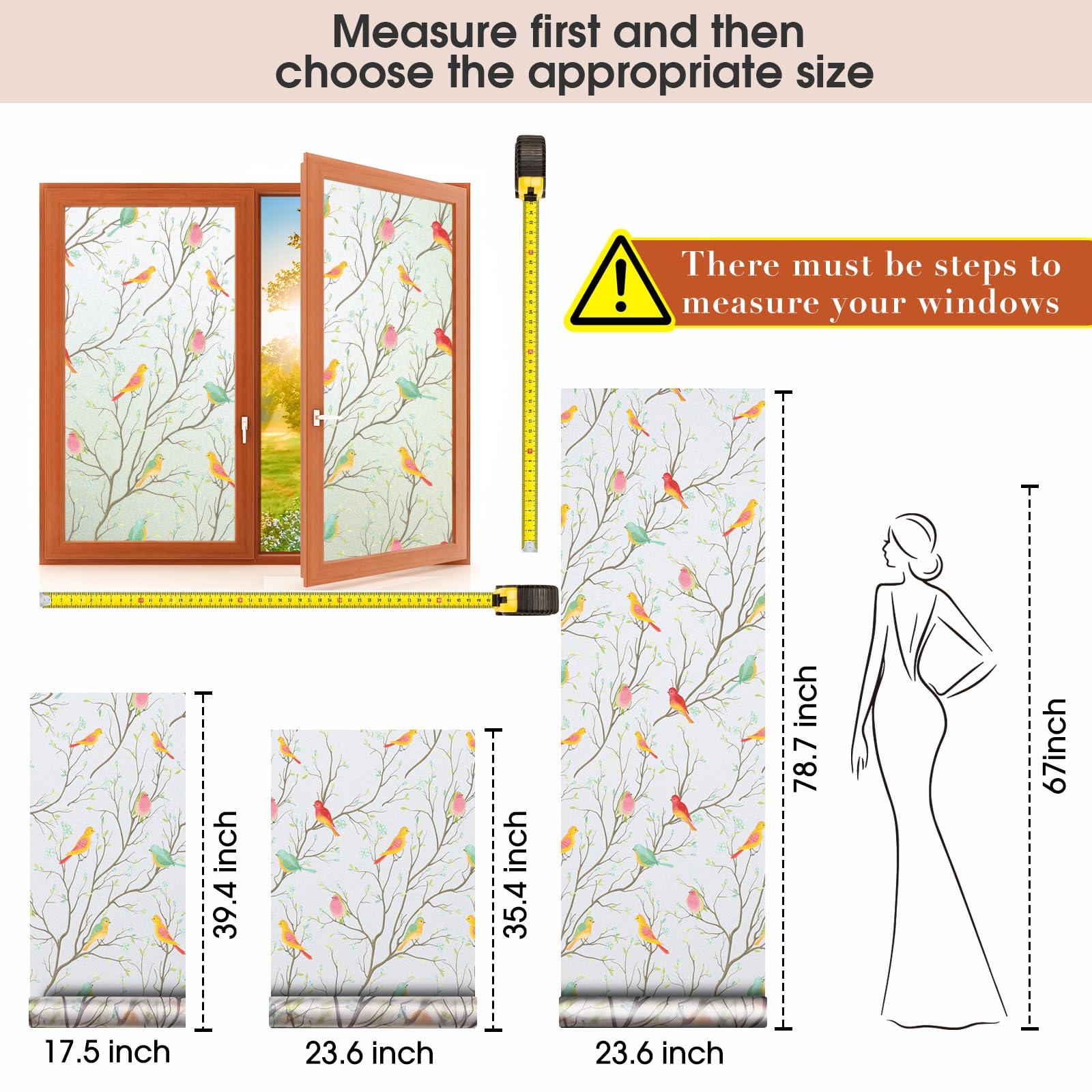 Coavas Stained Glass Window Film, Decorative Frosted Glass Window Privacy Film, Static Cling Non-Adhesive Windows Sticker for Front Door Bathroom Heat Control Anti UV,35.4 x 78.7 Inch - Medaid International