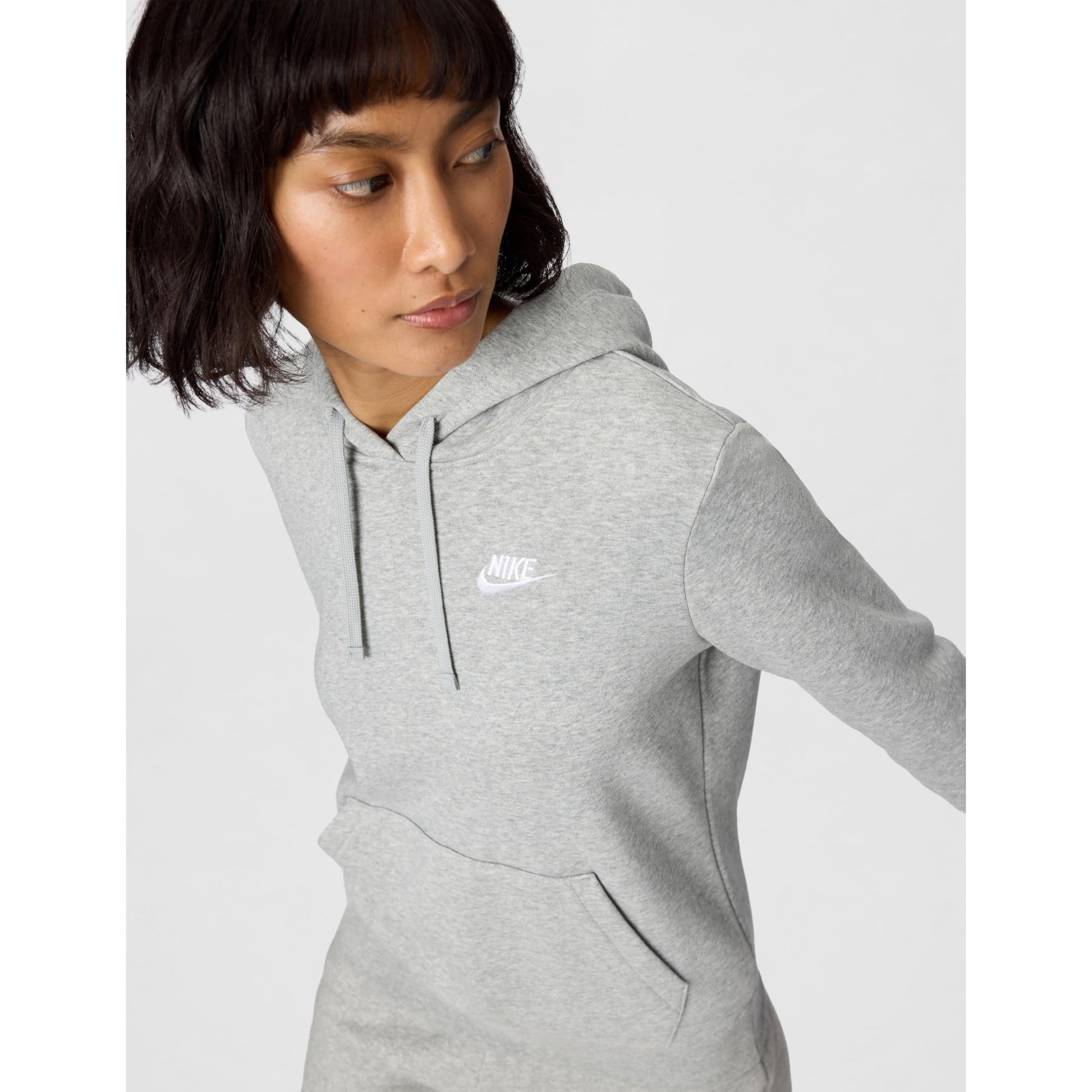 Nike Women's Sportswear Club Fleece Pullover Hoodie, Dark Grey Heather/White, Large - Medaid International