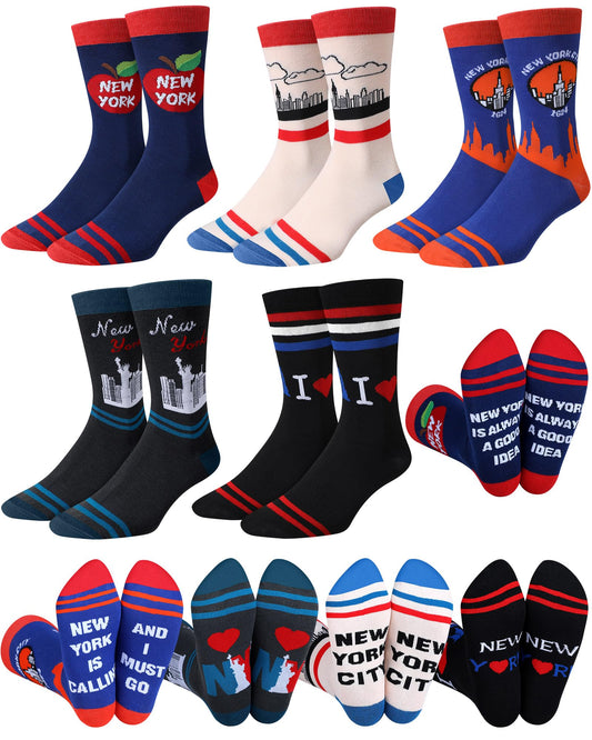 Halfchet 5 Pairs Funny New York Souvenirs Gifts for Men Novelty New York City Socks City State Crew Socks Souvenirs for Traveler Lover Holiday Birthday Gifts - Medaid International