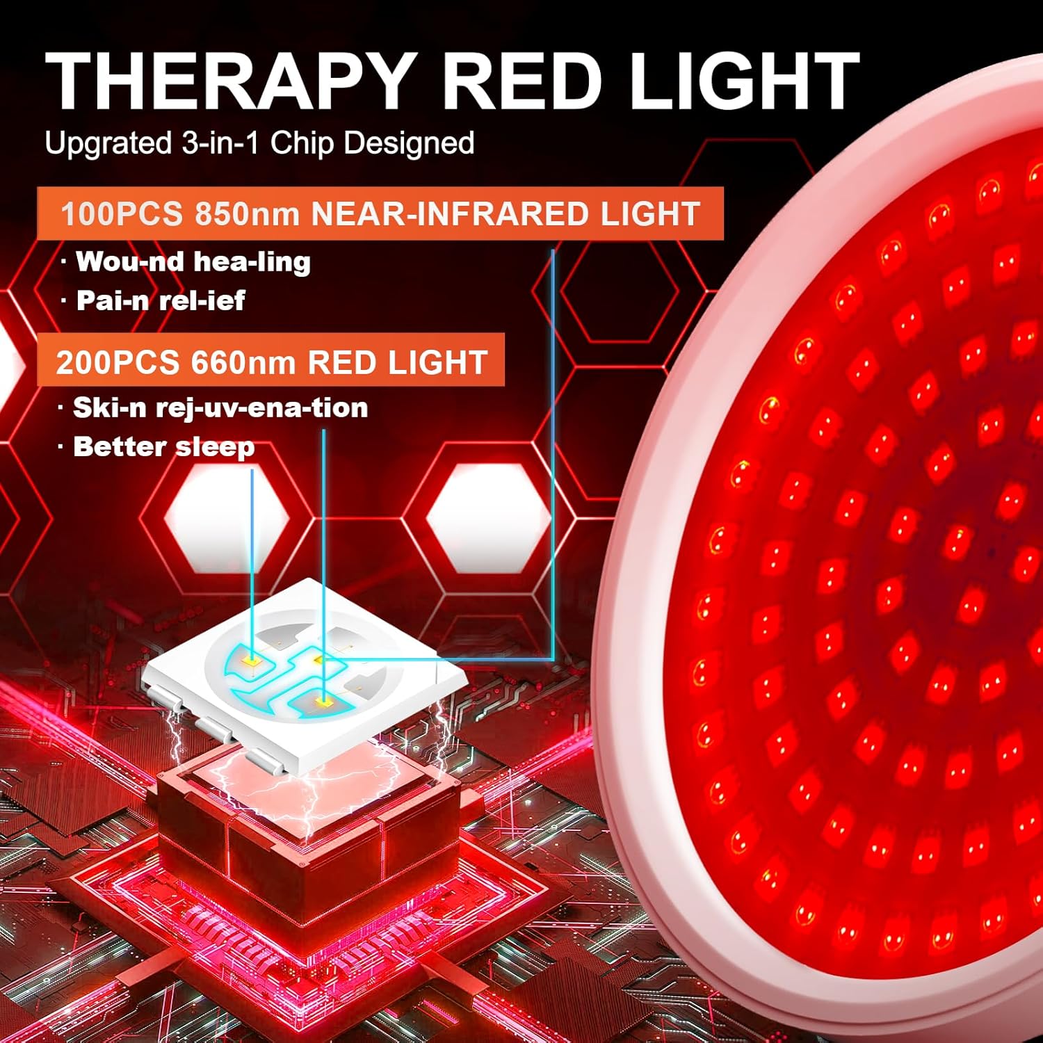 Red Light Therapy, 660nm ＆850nm Infrared Light with 15/30/45 Mins Timer, 3-in-1 Chip Red Light Lamp, 10 Brightness Adjustable Gooseneck Red Light Lamps for Full Body - Medaid International