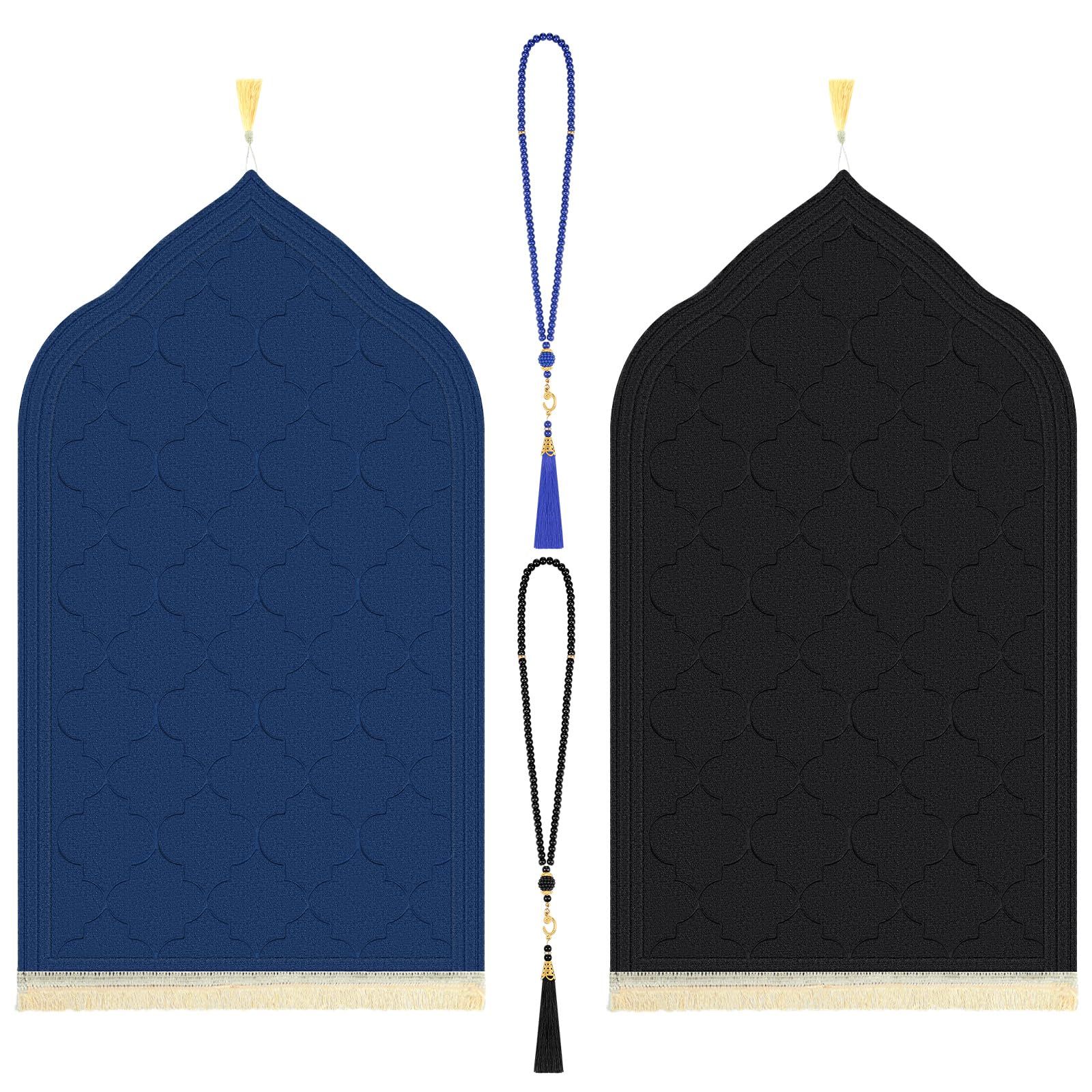 Fanfanwin 2 Pcs Muslim Prayer Rug Blue and Black Thickening Sponge Muslim Rug Islamic Prayer Mat with 2 Pcs Prayer Beads Islam Gifts for Men Women Eid Travel Ramadan - Medaid International