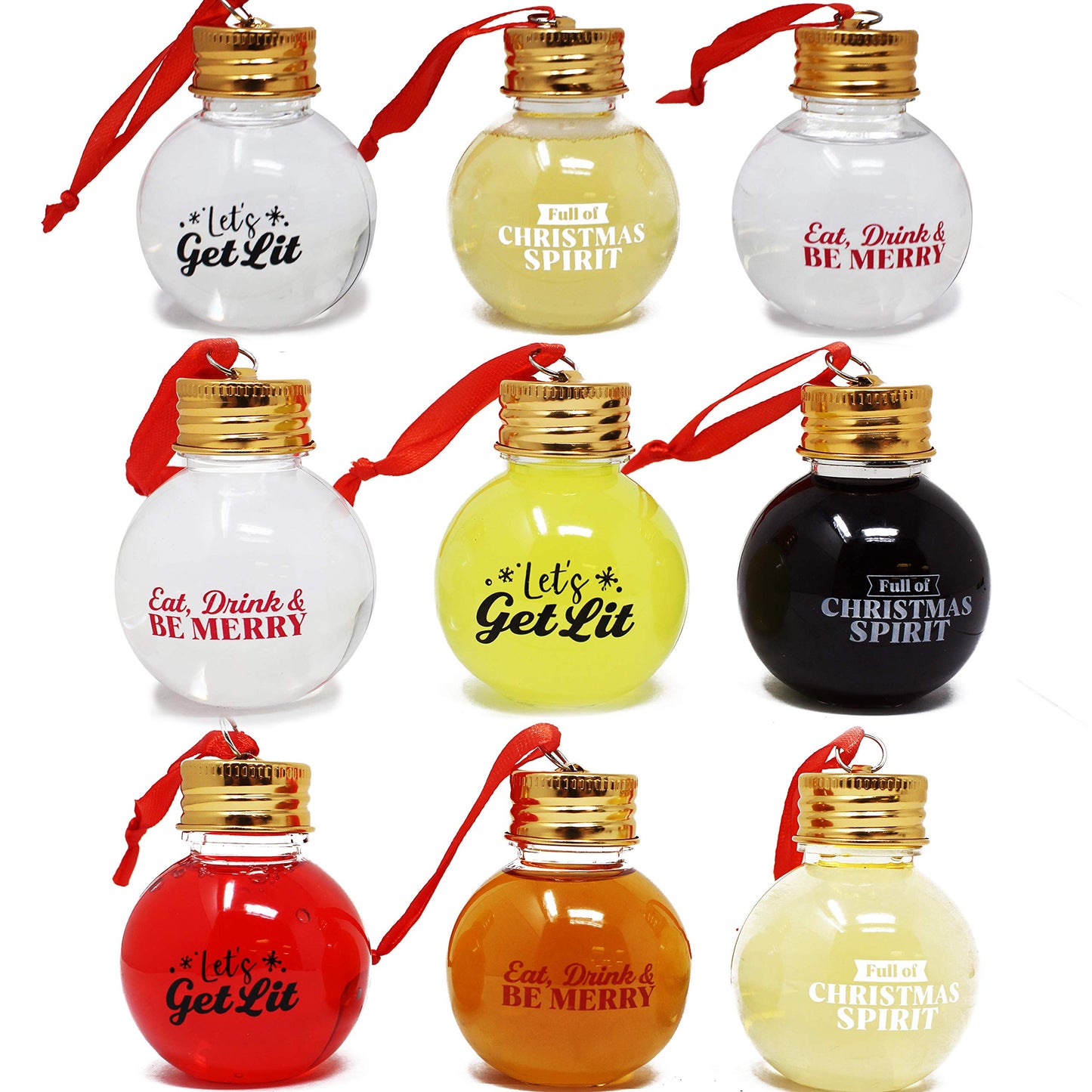Joiedomi 9 Pcs Christmas Boozeball Ornaments Set, Xmas 1.7 oz Clear Fillable Ball, Tree Hanging Decorations for Christmas Holiday Indoor and Outdoor Decorations - Medaid International