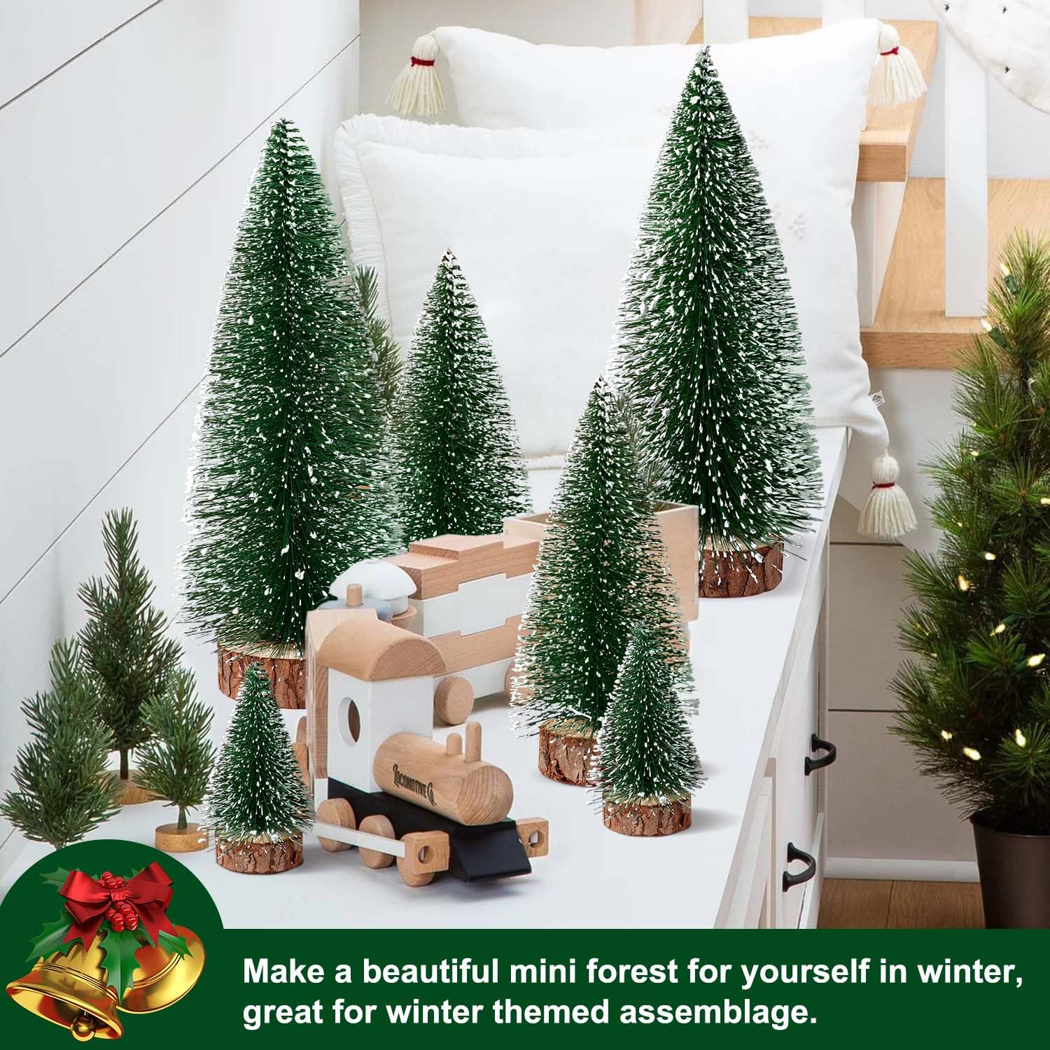 6pcs Mini Christmas Trees Decorations Small Bottle Brush Trees,Artificial Tabletop Christmas Tree for Indoor Outdoor Home Room Party Gift (Green) - Medaid International