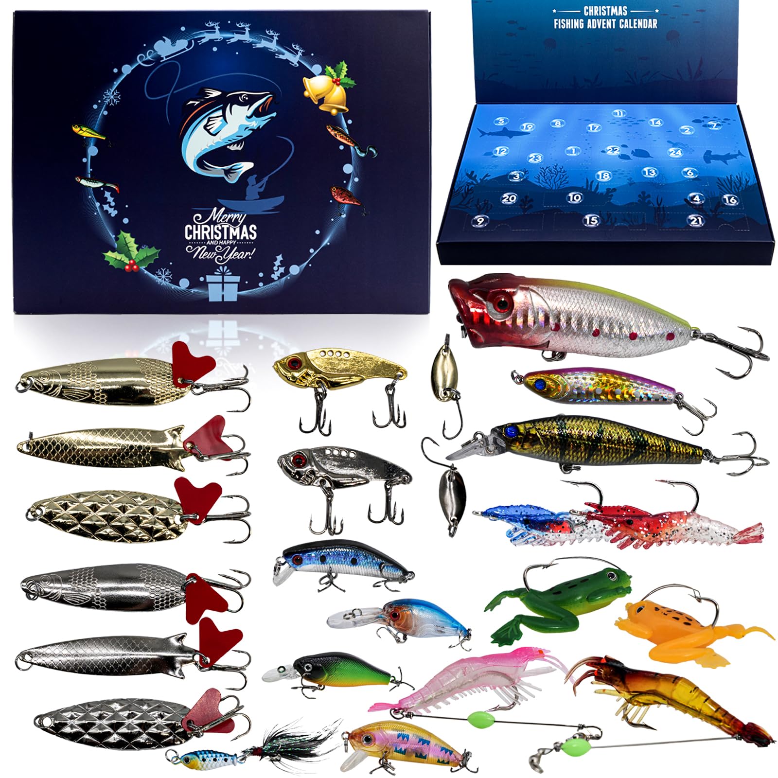 Fishing Lures Advent Calendar 2025, Advent Calendar Fishing Christmas Countdown, 24 Days Fishing Lure Xmas Surprise Gifts - Medaid International