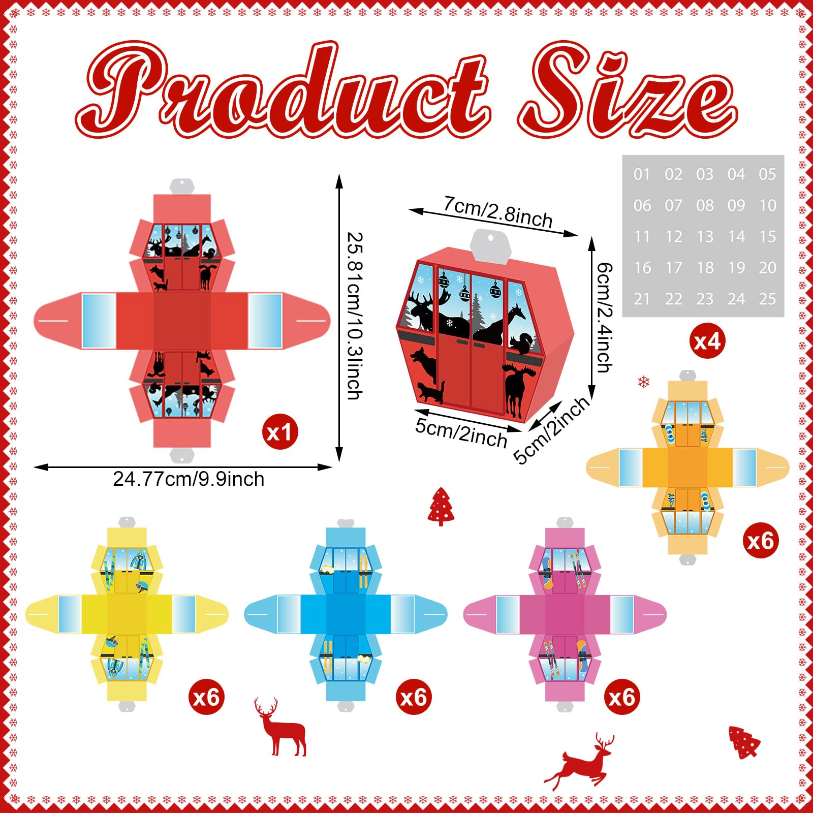 Yexiya Gondola Lift Advent Calendar for Christmas Countdown 25 Empty Advent Boxes Red White Rope and Twist Tie DIY Decoration for Xmas Holiday Hanging Decor - Medaid International