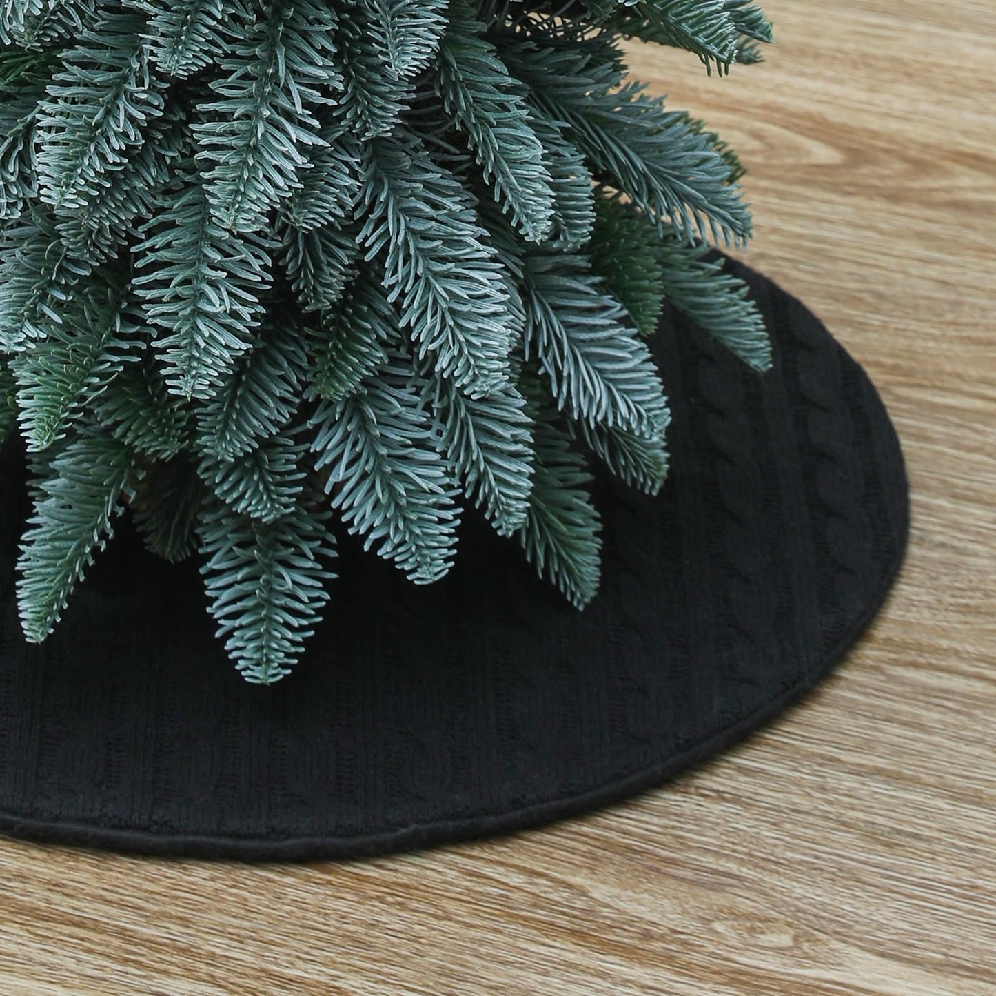 Yehnois 18 Inch Mini Knitted Christmas Tree Skirt, Black Holiday Decorative Mat for Xmas Indoor Home Decor, Festive Tabletop Ornament (Black) - Medaid International