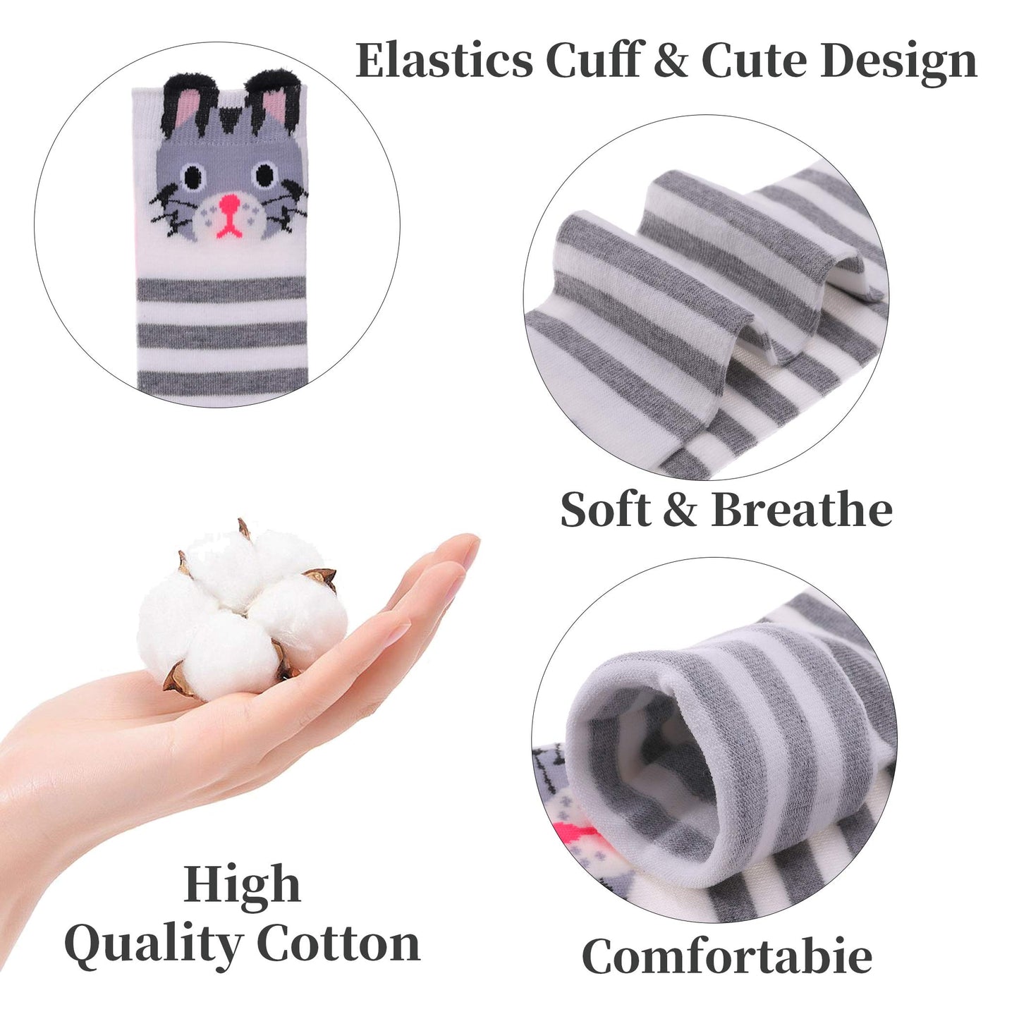 FNOVCO Girls Knee High Socks Kids Crazy Fun Gift Cute Animal Patterns Cotton Long Socks 6 Pairs (6 Pairs Animal) - Medaid International