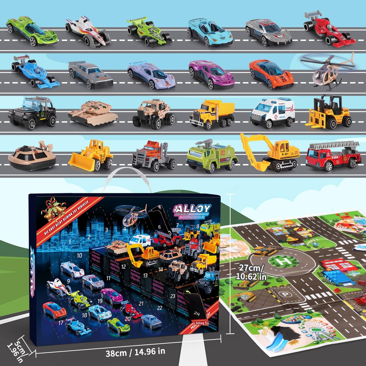 24 PCS Play Vehicles Advent Calendar, 24 Days of Surprises Toys Box, Christmas Countdown Advent Calendars for Kid Boys - Medaid International