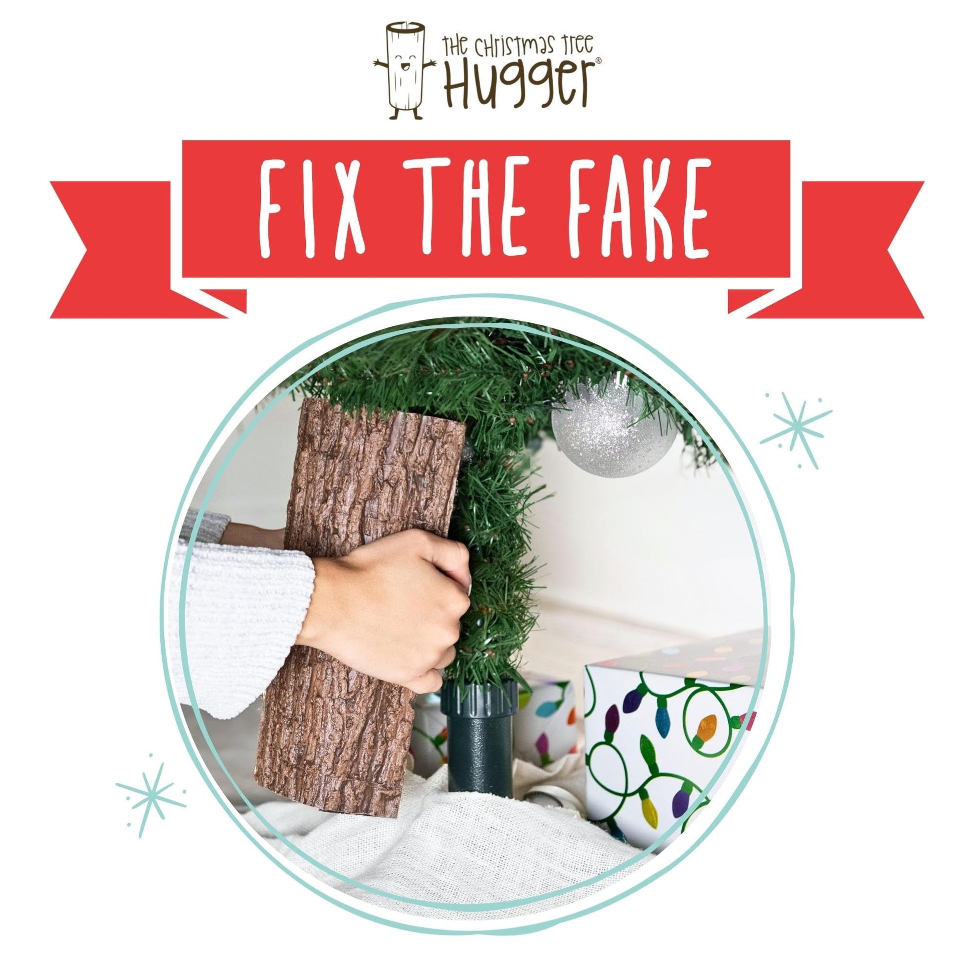 Realistic Faux Brown Bark Xmas Tree Skirt Hides Fake Pole, By Christmas Tree Hugger - Medaid International