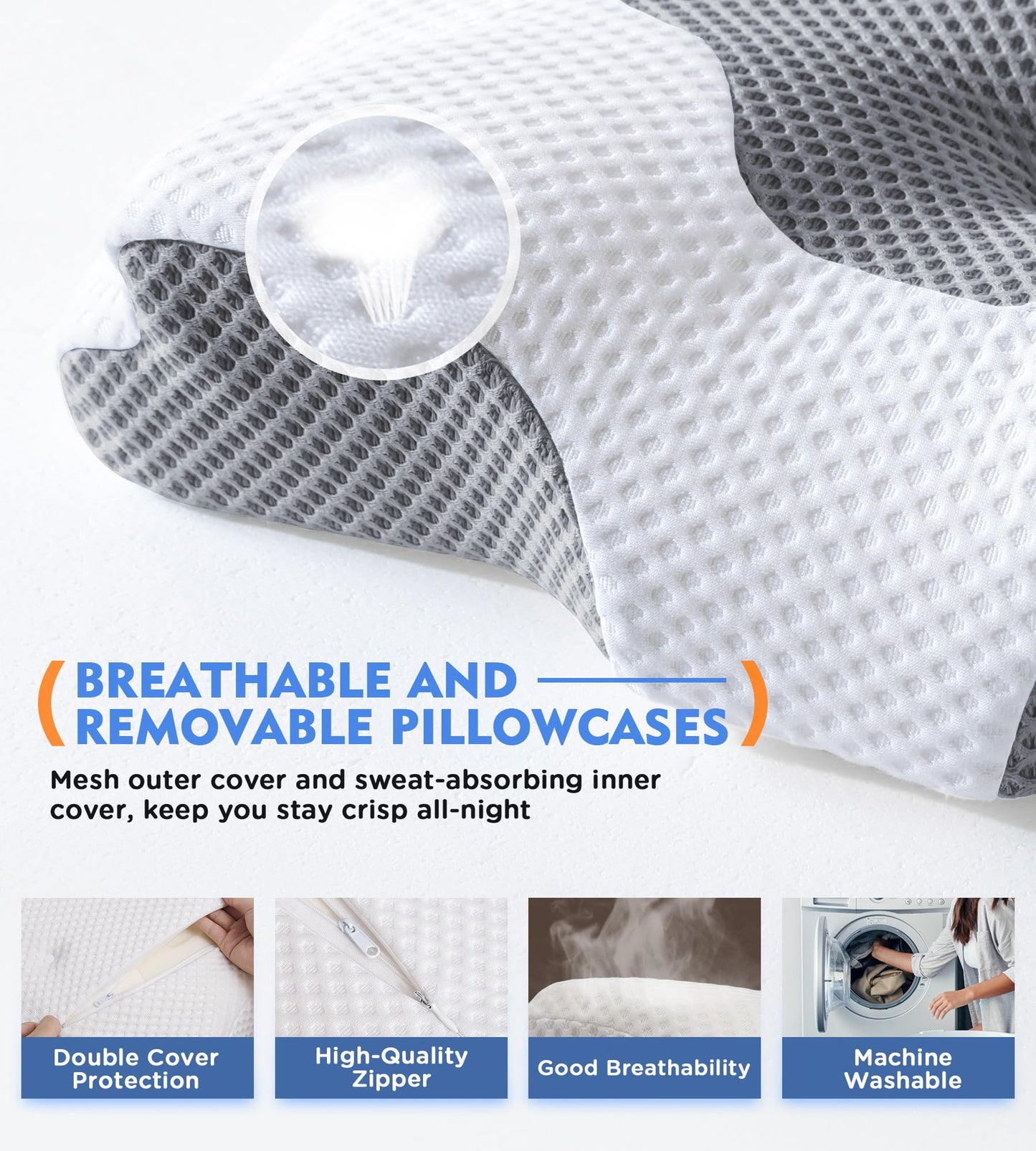 Osteo Cervical Pillow for Neck Pain Relief, Hollow Design Odorless Memory Foam Pillows with Cooling Case, Adjustable Orthopedic Bed Pillow for Sleeping, Support for Side Back Sleepers - Medaid International