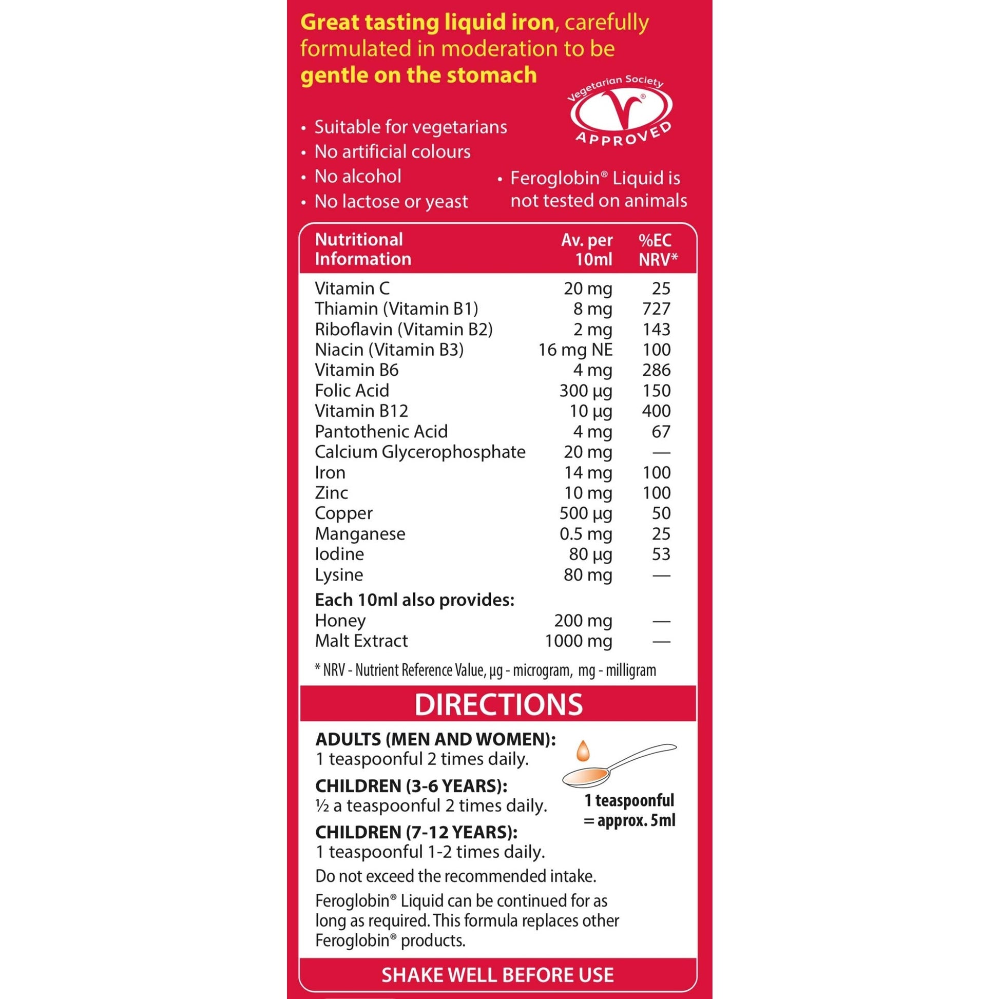 Feroglobin Gentle Iron and Nutrient Liquid - Reduce Tiredness and Fatigue | Maintain Health and Vitality | Natural Iron Source - Medaid International