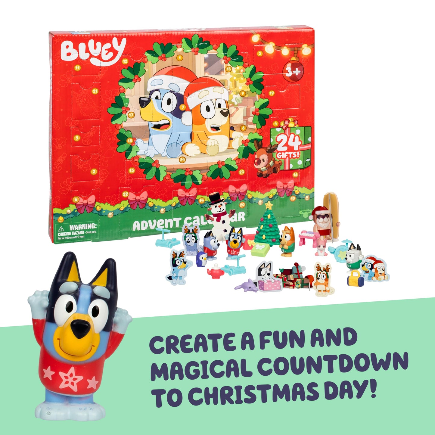 Bluey Mini Figures Christmas Advent Calendar, 24-Day Christmas Calendar Countdown with Festive Bingo, Muffin, and Socks, Advent Calendars for Ages 3+ - Medaid International
