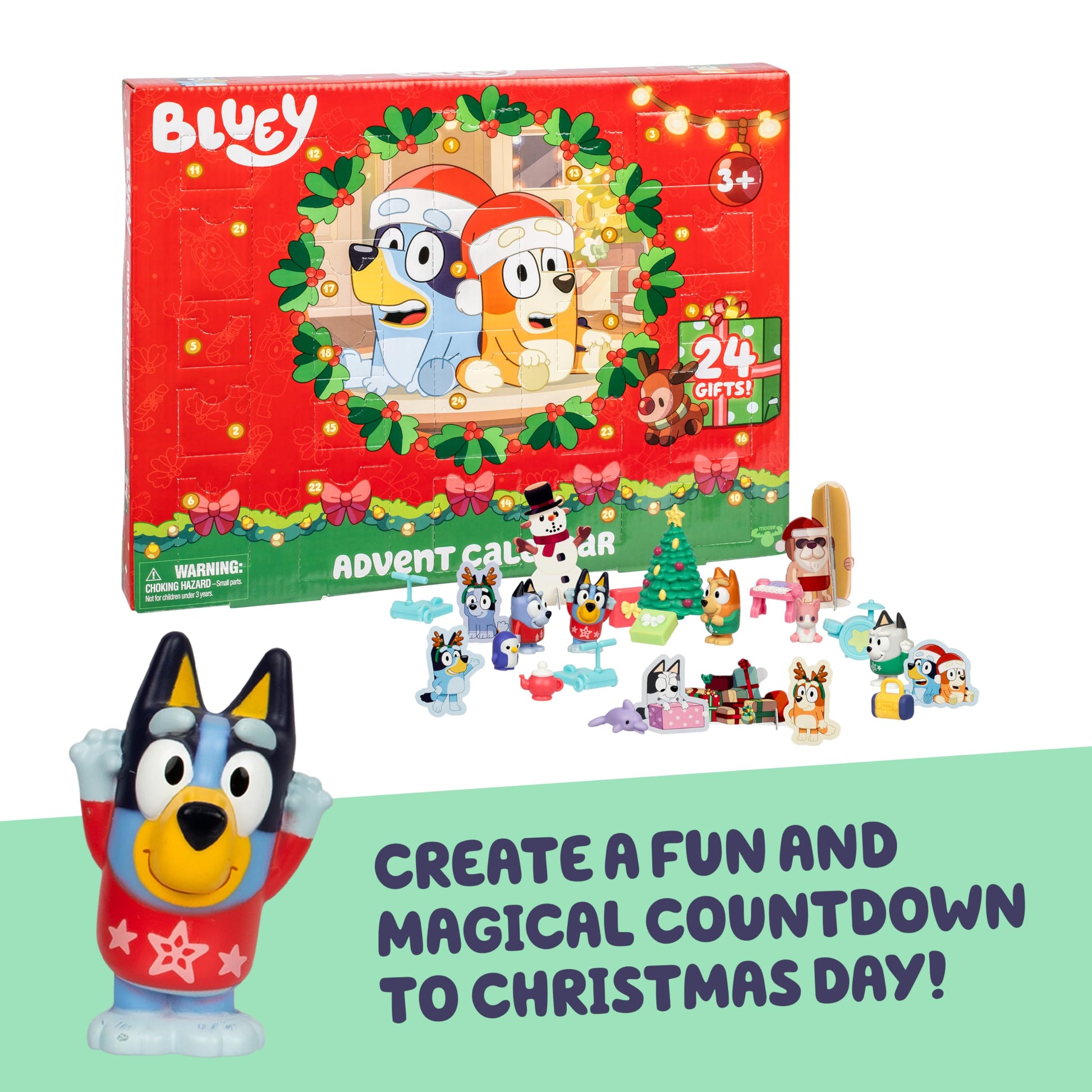 Bluey Mini Figures Christmas Advent Calendar, 24-Day Christmas Calendar Countdown with Festive Bingo, Muffin, and Socks, Advent Calendars for Ages 3+ - Medaid International