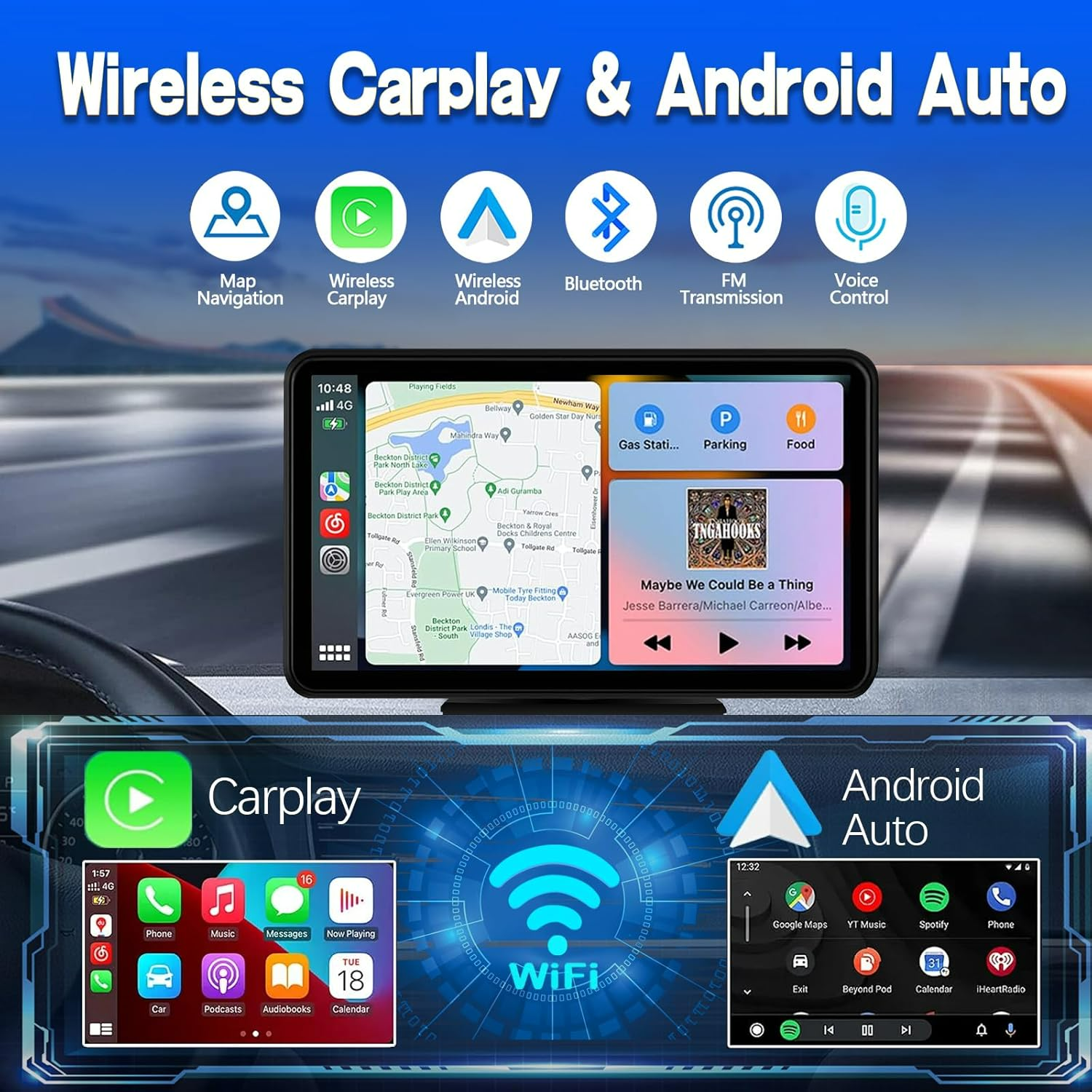 Wireless Car Stereo Apple Carplay AirPlay & Android Auto with Backup Camera - Medaid International
