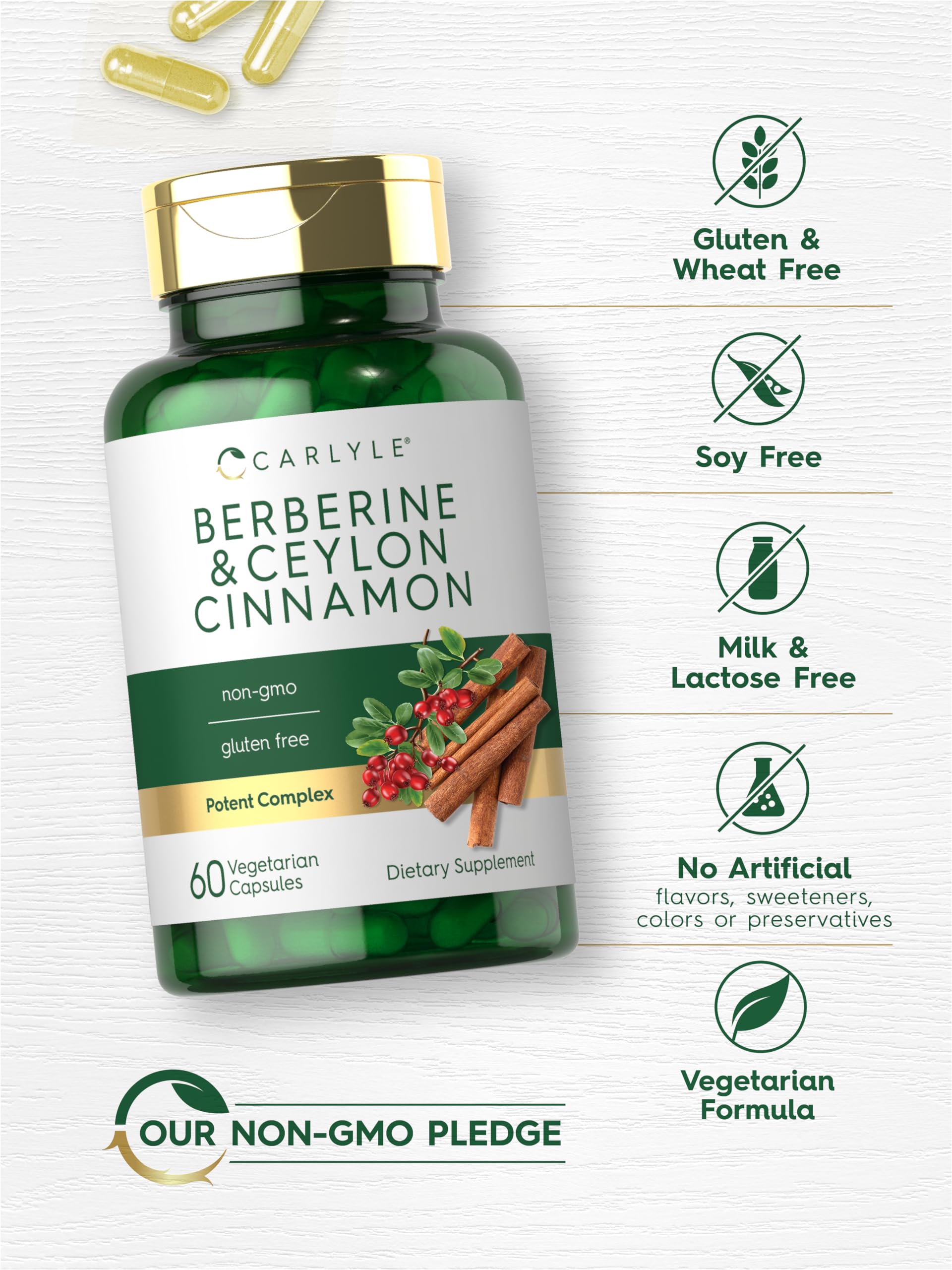 Carlyle Berberine with Ceylon Cinnamon | 2000mg Complex | 60 Capsules | Vegetarian, Non-GMO, Gluten Free - Medaid International