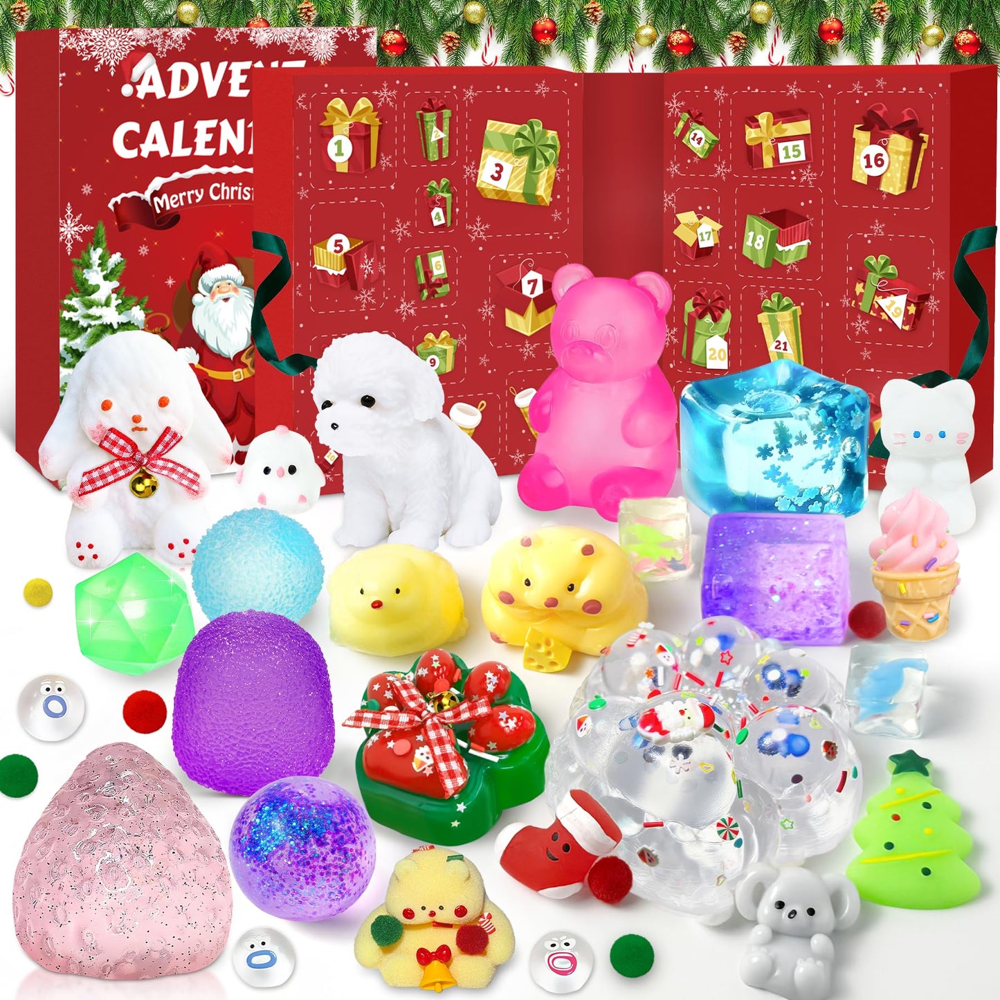 Advent Calendar 2025, 24 Days of Christmas Countdown Calendar for 24 Kawaii Squishies Toys, Surprises Sensory Fidget Toys for Kids & Adult, Christmas Party Favors Gift - Medaid International