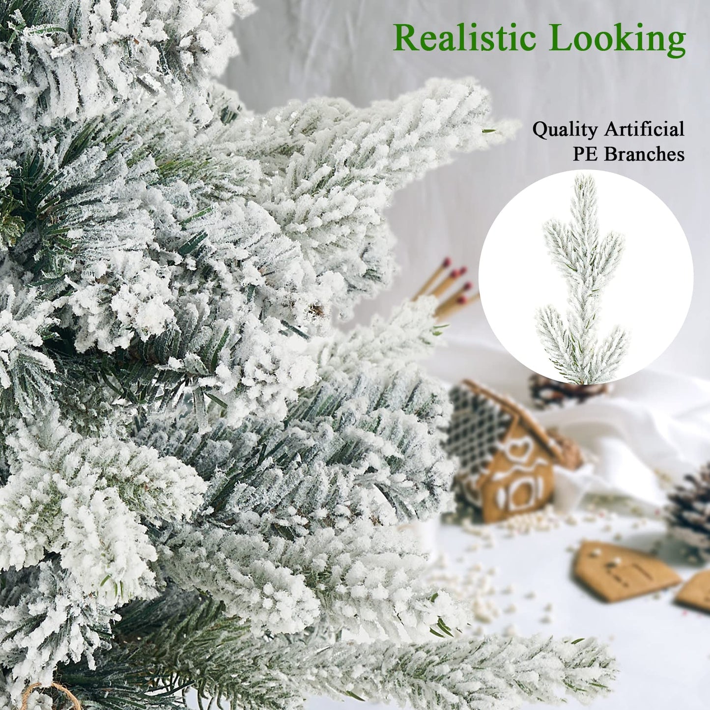 Diahom Tabletop Christmas Tree Artificial Mini Small 18 inches Snow Flocked Xmas Pine Tree for Table Desk Home Christmas Decor - Medaid International