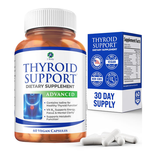 1 Body Thyroid Support Supplement with Iodine, B12, Zinc, Selenium, Ashwagandha, Non-GMO, Vegetarian, 30 Day Supply - Medaid International