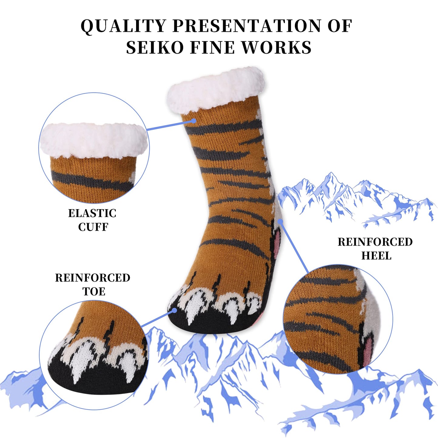 SDBING Kids Fuzzy Slipper Socks Boys Girls Soft Cozy Fluffy Grips Socks Winter Warm Non Slip Christmas Socks (8-12 Years, Tiger Paw) - Medaid International