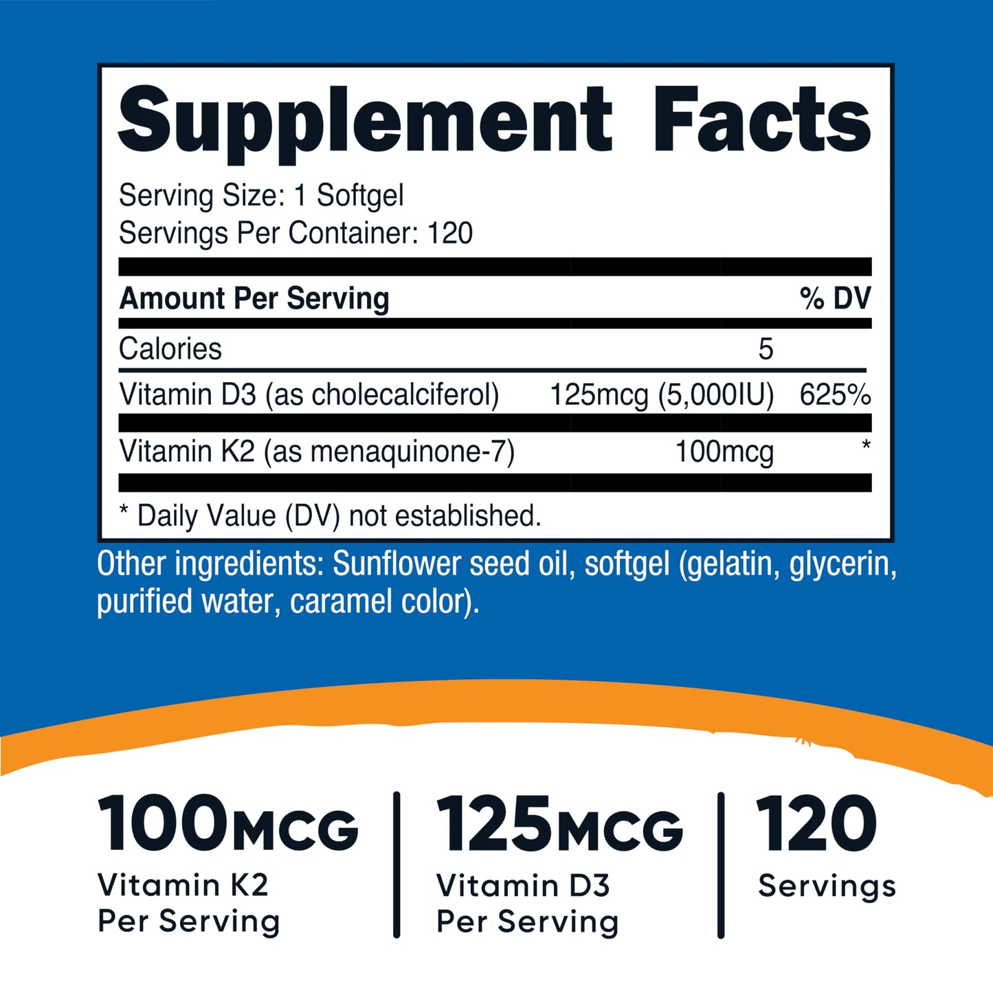 Nutricost Vitamin K2 (MK7) (100mcg) + Vitamin D3 (5000 IU) 120 Softgels - Gluten Free and Non-GMO - Medaid International