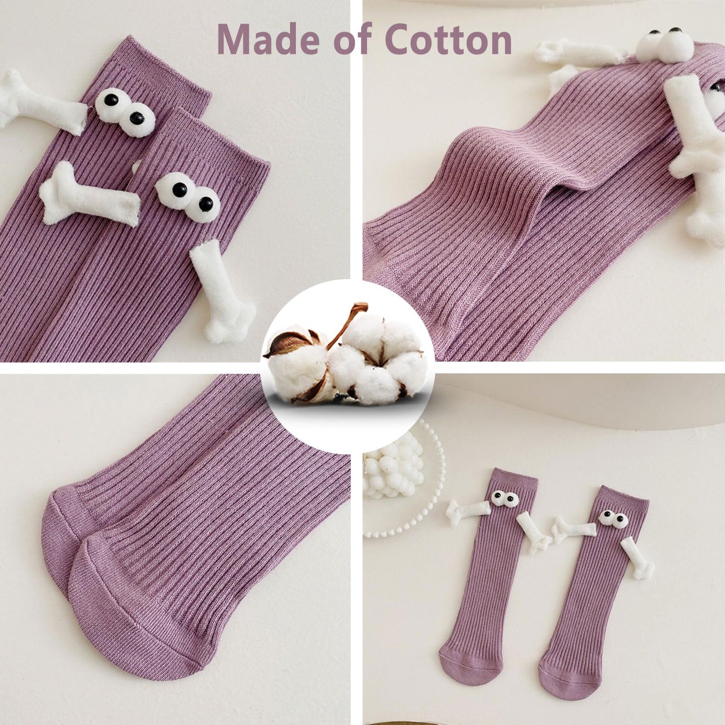 ARTSIM Magnetic Hand Holding Socks for Couple Friends Kids 3D Doll Mid-Tube Cute Hand in Hand Socks with Eyes Novelty Xmas Socks Rose Red (Color : Rose Red, Size : One Size) - Medaid International