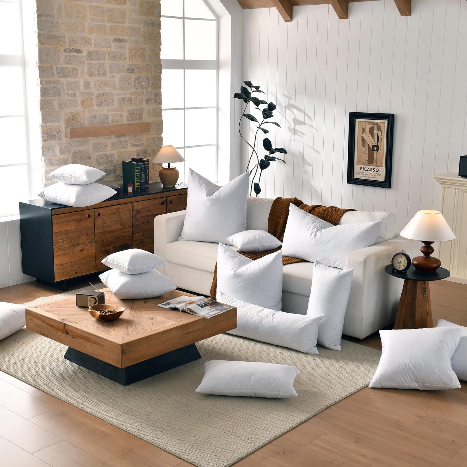 basic home 18x18 Decorative Throw Pillow Inserts-Down Feather Pillow Inserts-Square-Cotton Fabric-Set of 2-White. - Medaid International