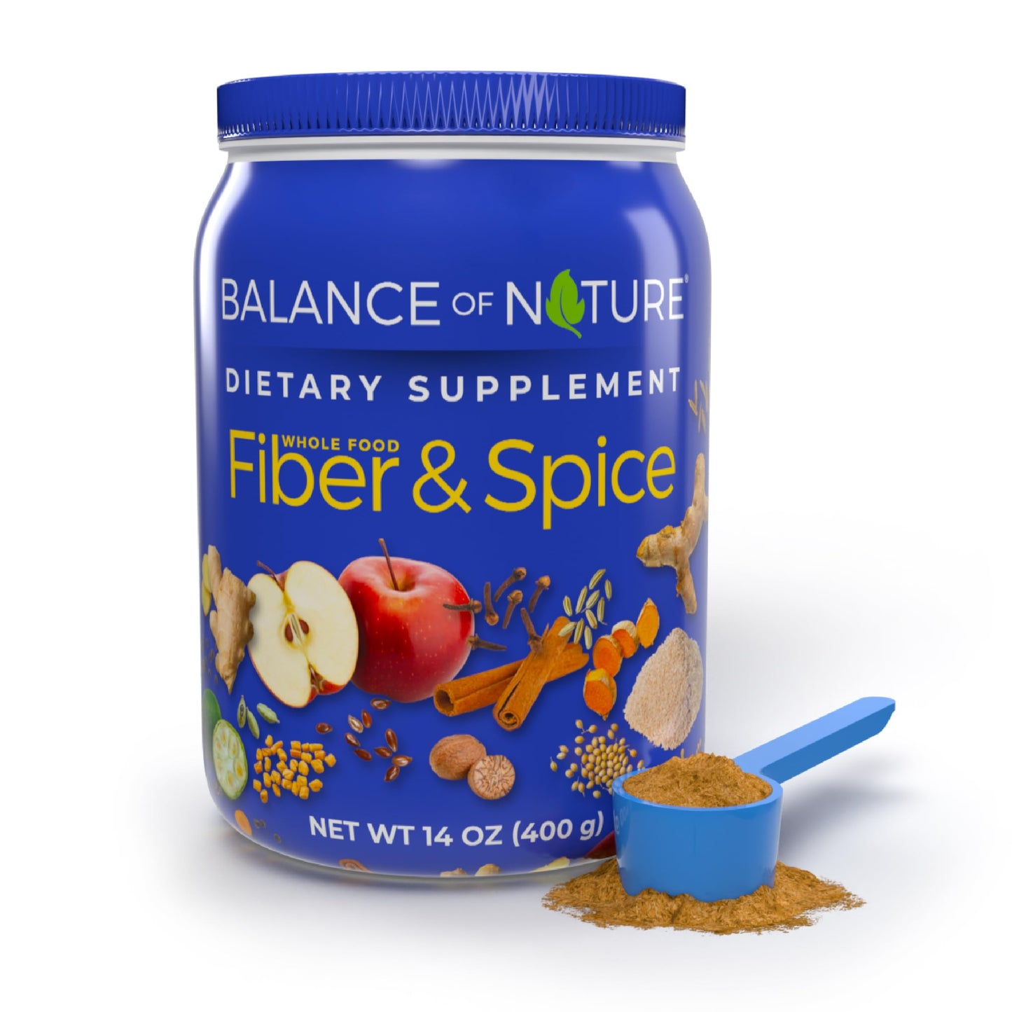 Balance of Nature Fiber & Spice - Psyllium Husk, Flax Seed, Turmeric & Apple - 30 Servings - Medaid International