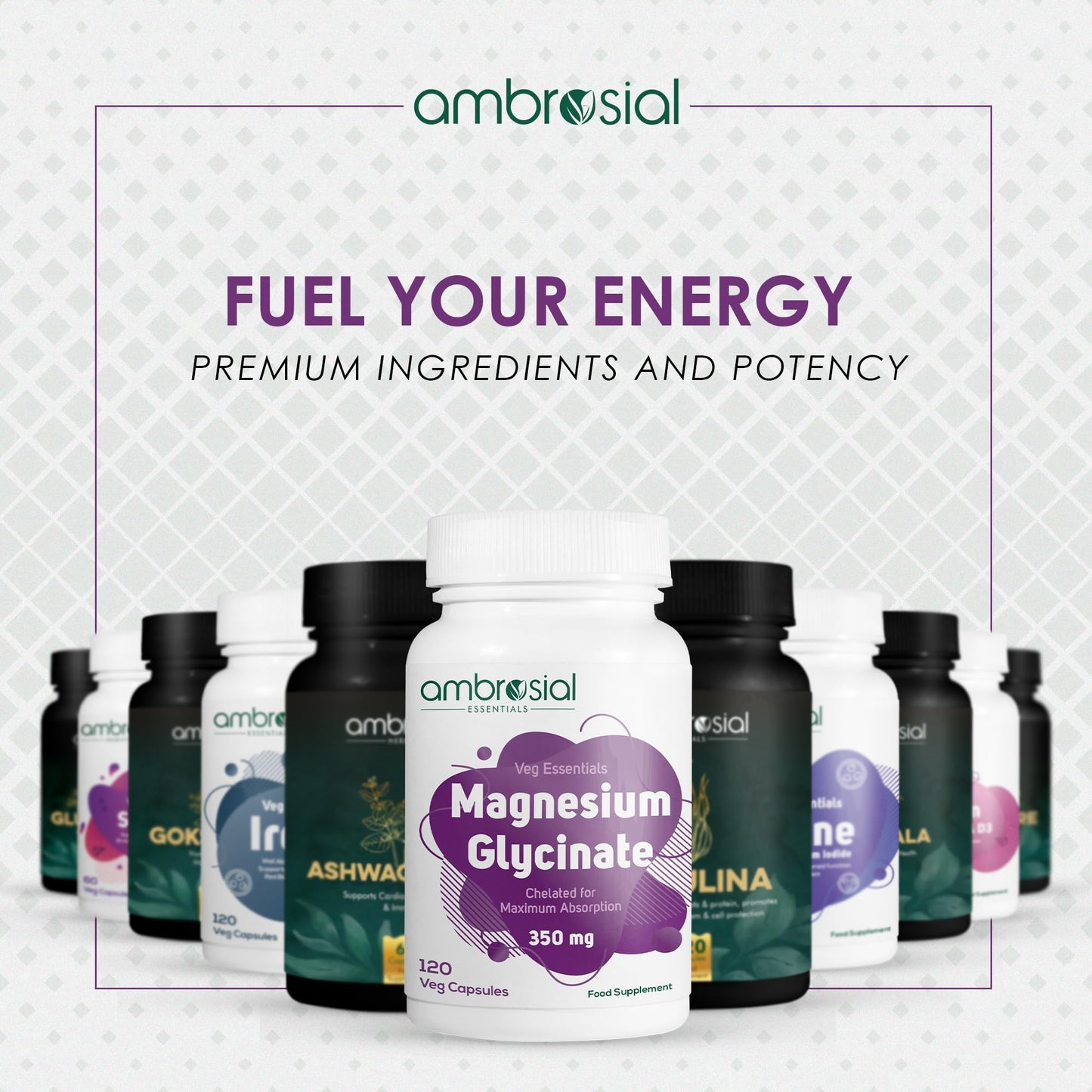Ambrosial Magnesium Glycinate 350mg Pack of 1-120 Capsules - Medaid International