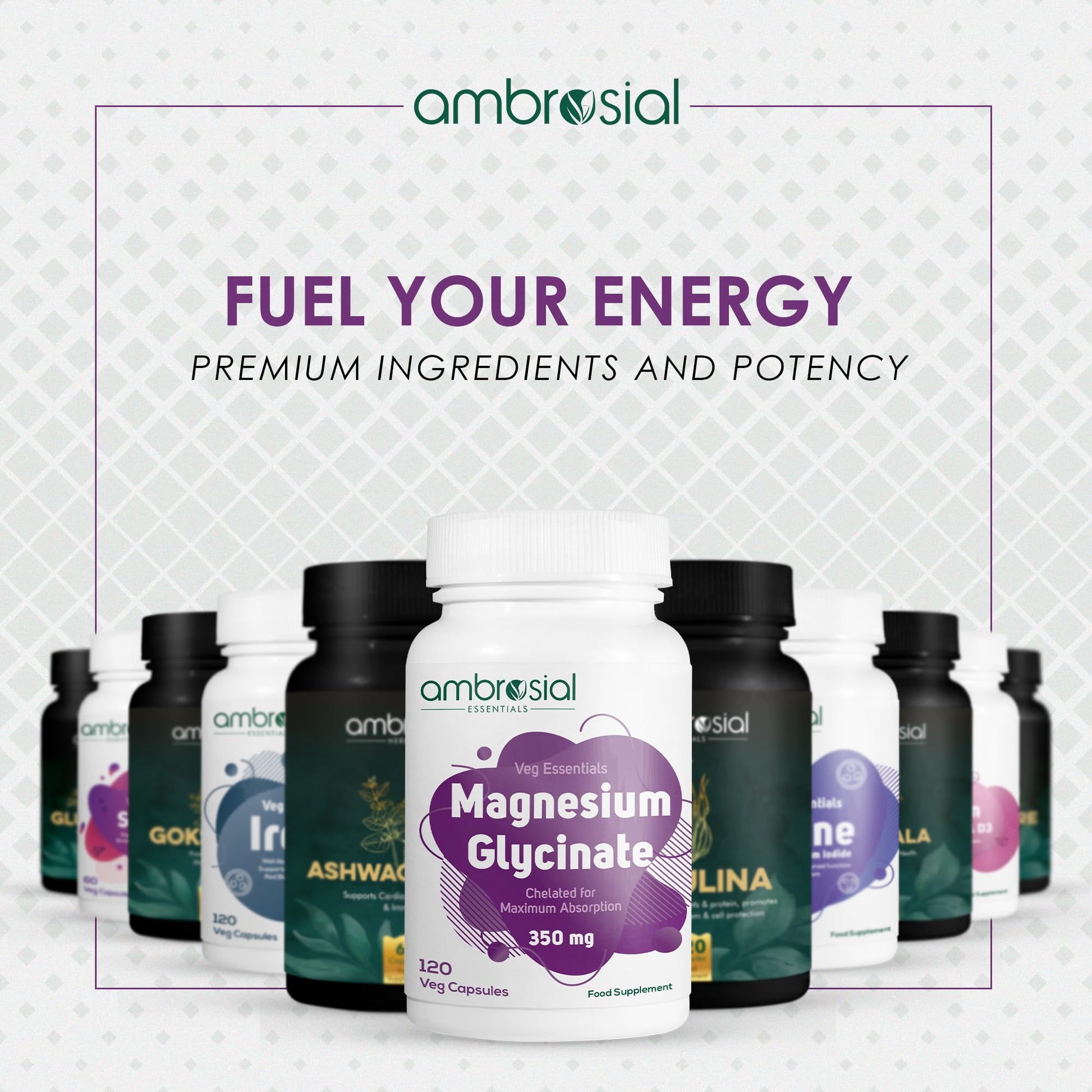 Ambrosial Magnesium Glycinate 350mg Pack of 1-120 Capsules - Medaid International