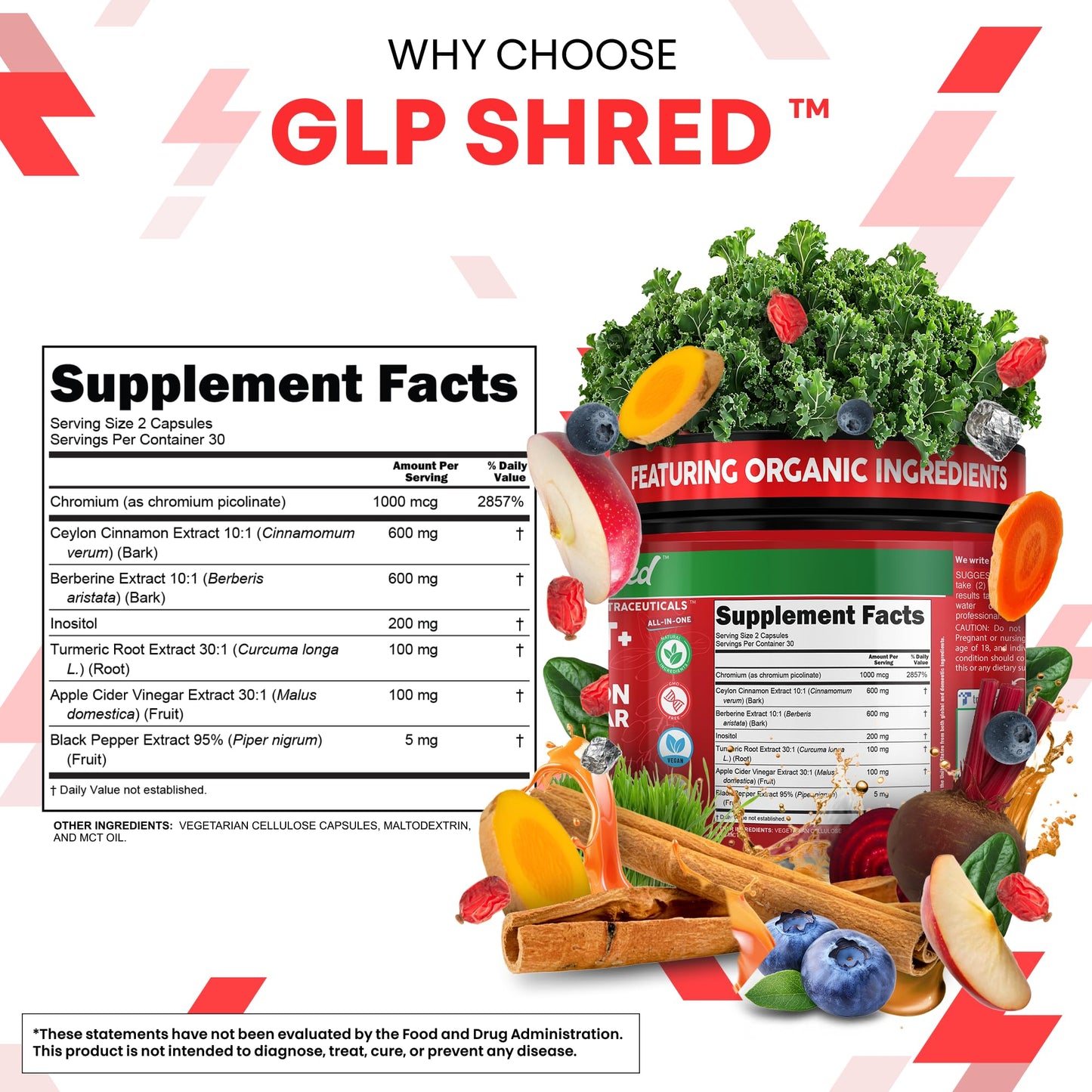 GLP1 Supplement Berberine Ceylon Cinnamon Apple Cider Vinegar Chromium Turmeric PCOS Supplements Immunity & Metabolism Support 60 Vegan Capsules by Clean Nutra - Medaid International