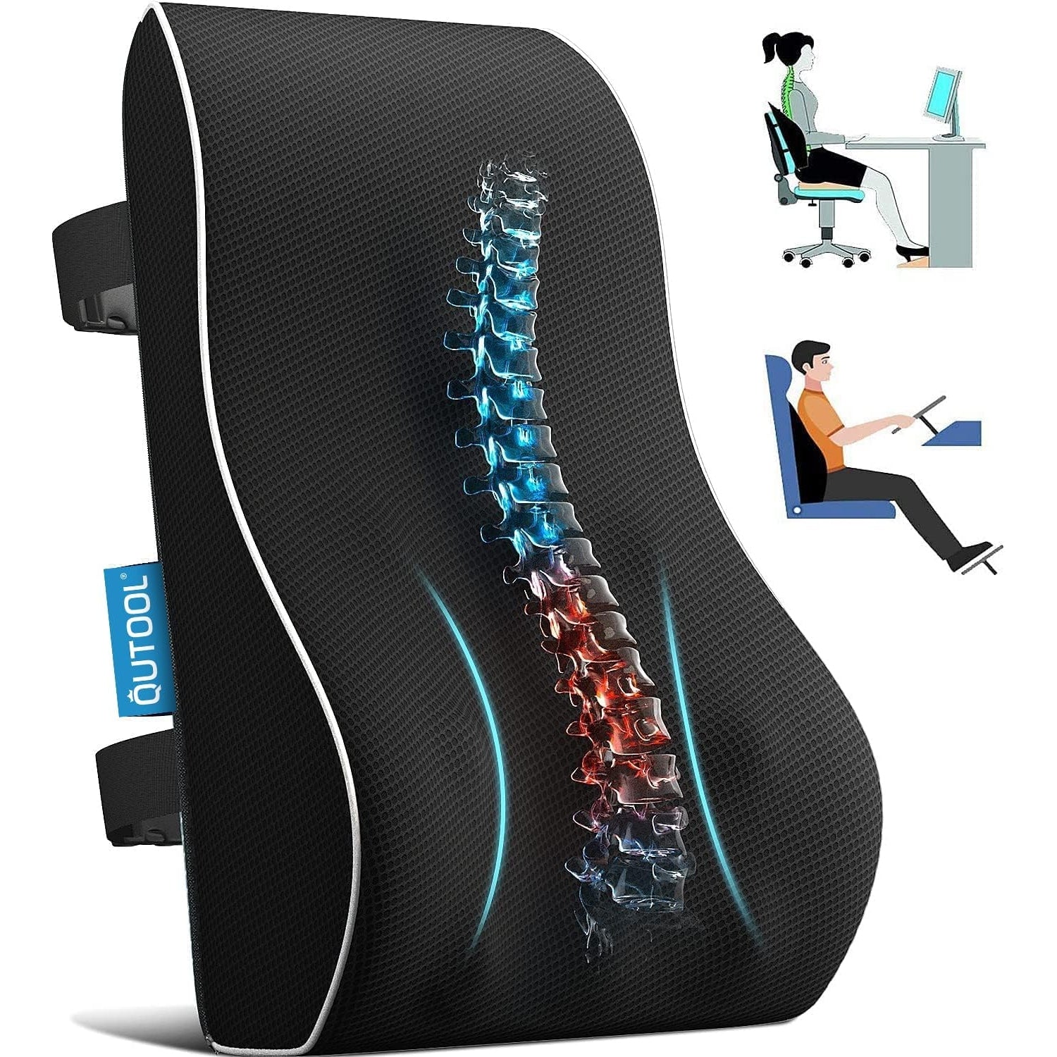 Lumbar Support Pillow for Office Chair Back Support Pillow for Car, Computer, Gaming Chair, Recliner Memory Foam Back Cushion for Pain Relief Improve Posture, Mesh Cover Double Adjustable Straps - Medaid International