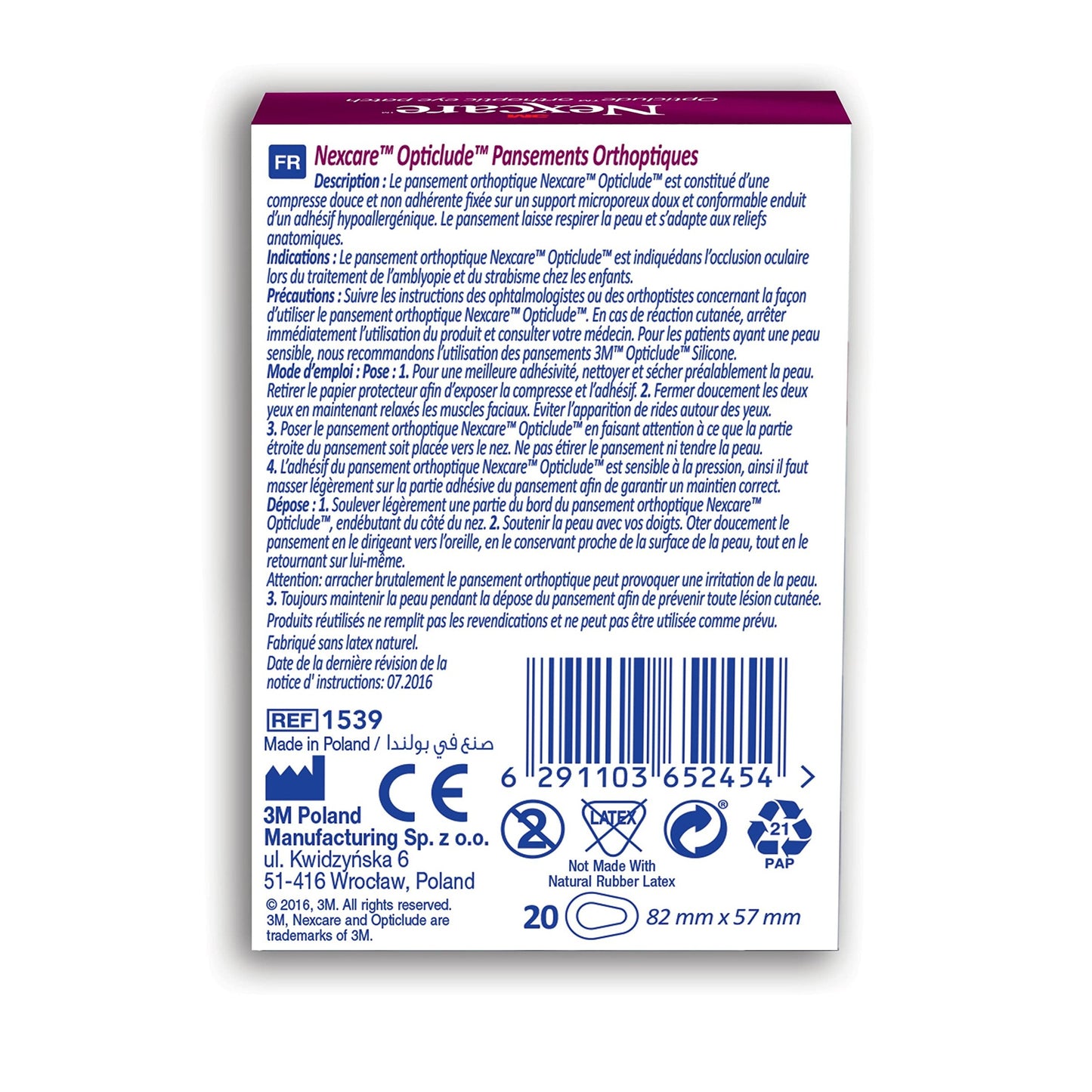 3M Nexcare 1539 Regular Opticlude Orthoptic Eye Patch - 20 Pieces - Medaid International