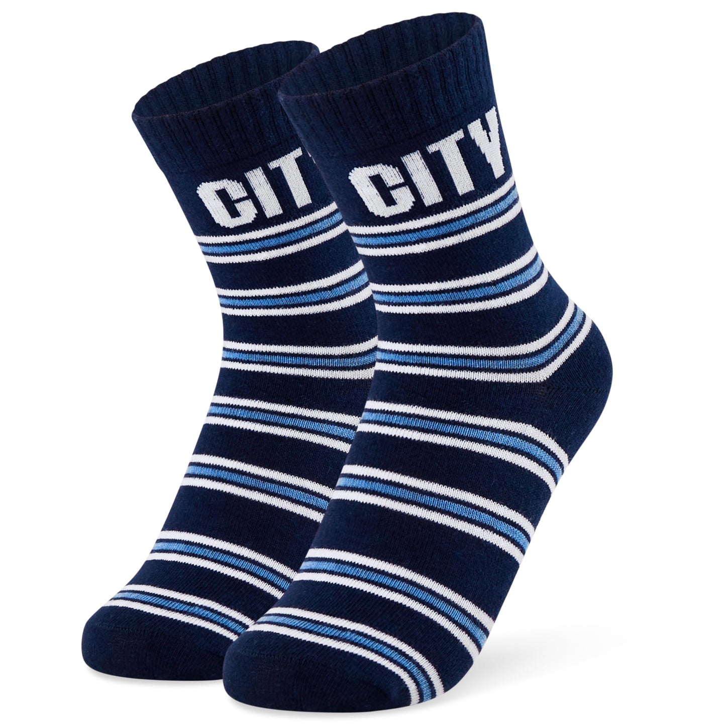 Manchester City FC Boys Socks - Pack of 5 Crew Socks for Teenagers Soft Breathable Size 13-8 Man City Gifts (Blue, 9-13 Years, 4/8) - Medaid International