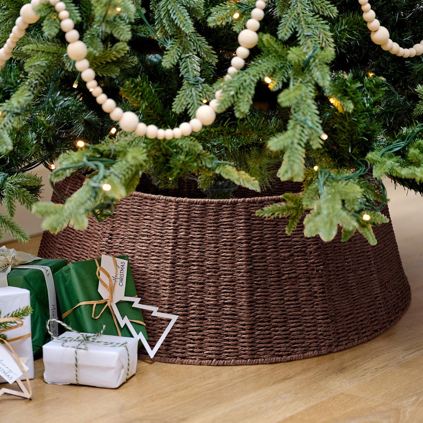 Hommtina Christmas Tree Collar- 26",Christmas Tree Base Christmas Tree Basket Collar for Home, Living Room,for Covering Tree Stand (Brown, 26 in) - Medaid International