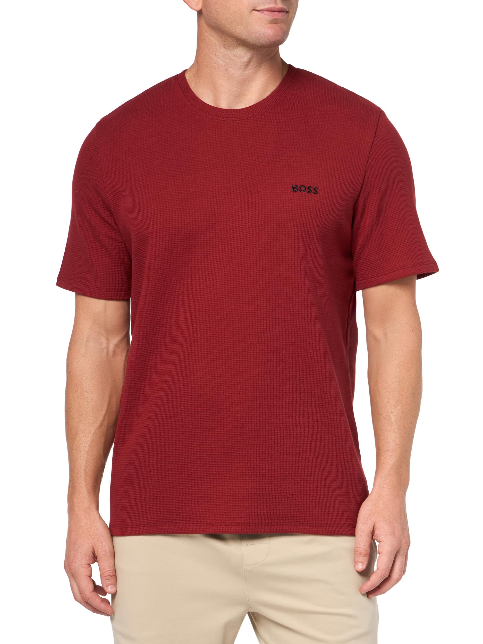 BOSS Waffle Contrast Logo Short-Sleeve T-Shirt, crimson red, L - Medaid International
