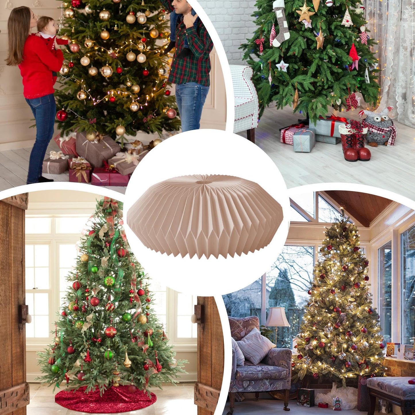 Christmas Tree Skirt Collars - Paper Holiday Tree Ring Skirts for 6ft, 7.5ft, 9ft Artificial Trees - Medaid International