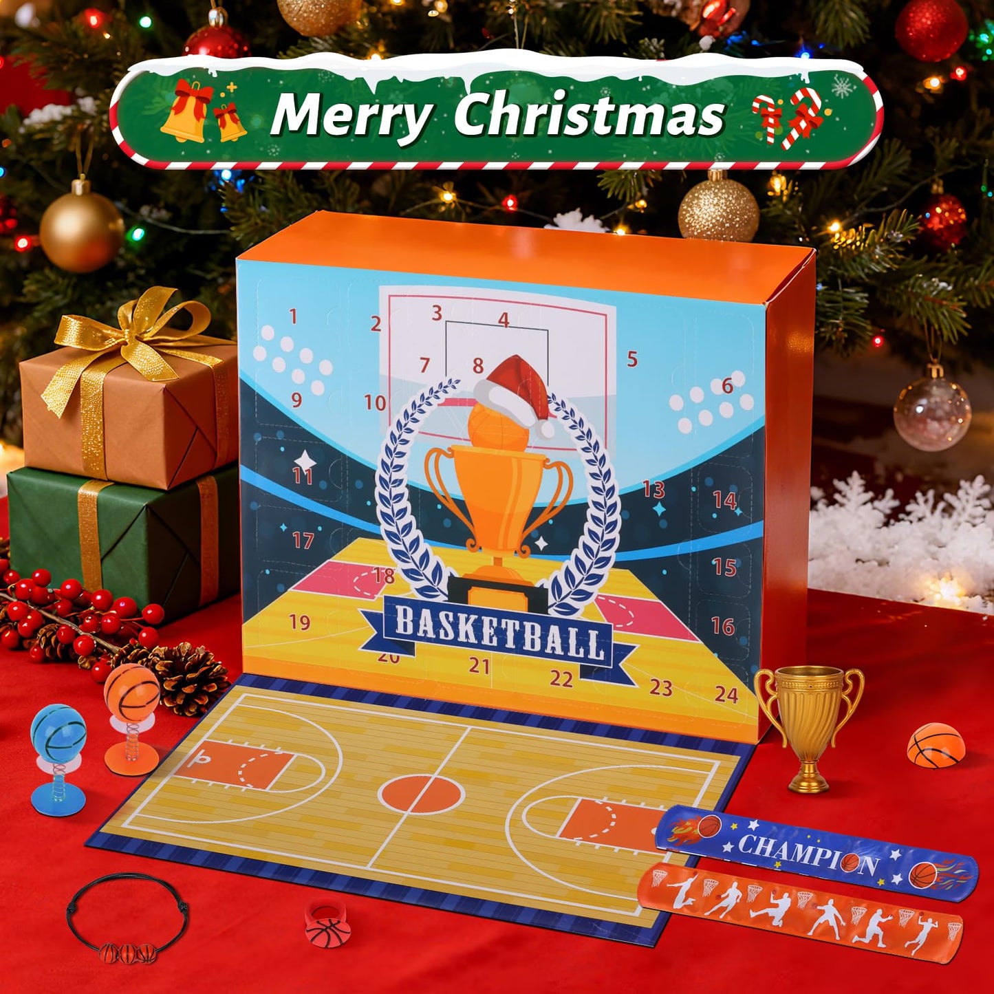 Basketball Golf Advent Calendar 2025 for Men Teen Boy, 24-Day Christmas Count-down Calendar Xmas Gifts with Socks, Accessories and Decorations for Kids Boys Teens Basketball Player - Medaid International