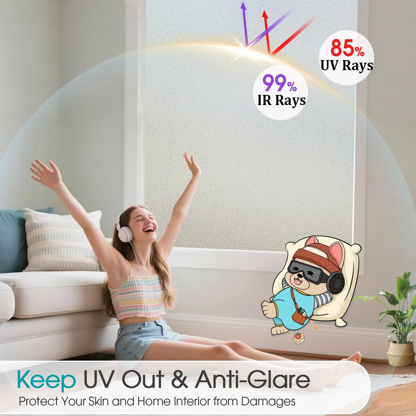 Coavas Window Privacy Film Frosted Glass Static Clings, Bathroom Frosting Decorative Window Stickers, Heat UV Blocking Anti-Glare Door Window Coverings Day and Night (17.5 x 78.7 Inch, Pure) - Medaid International