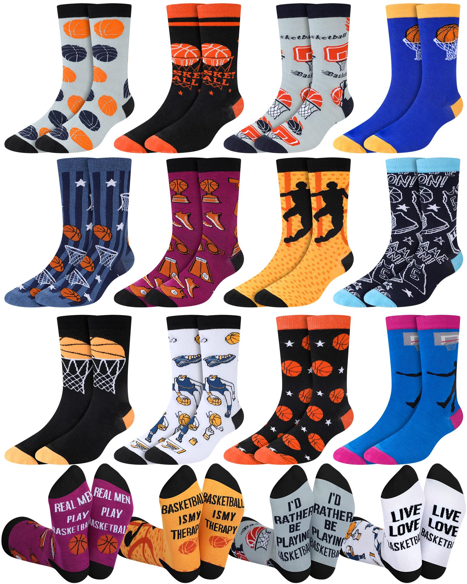 Shyyween 12 Pairs Funny Basketball Socks for Men Novelty Cotton Crew Socks Gift for Basketball Players Fans Coaches Team Favors Xmas Stocking Stuffers - Medaid International