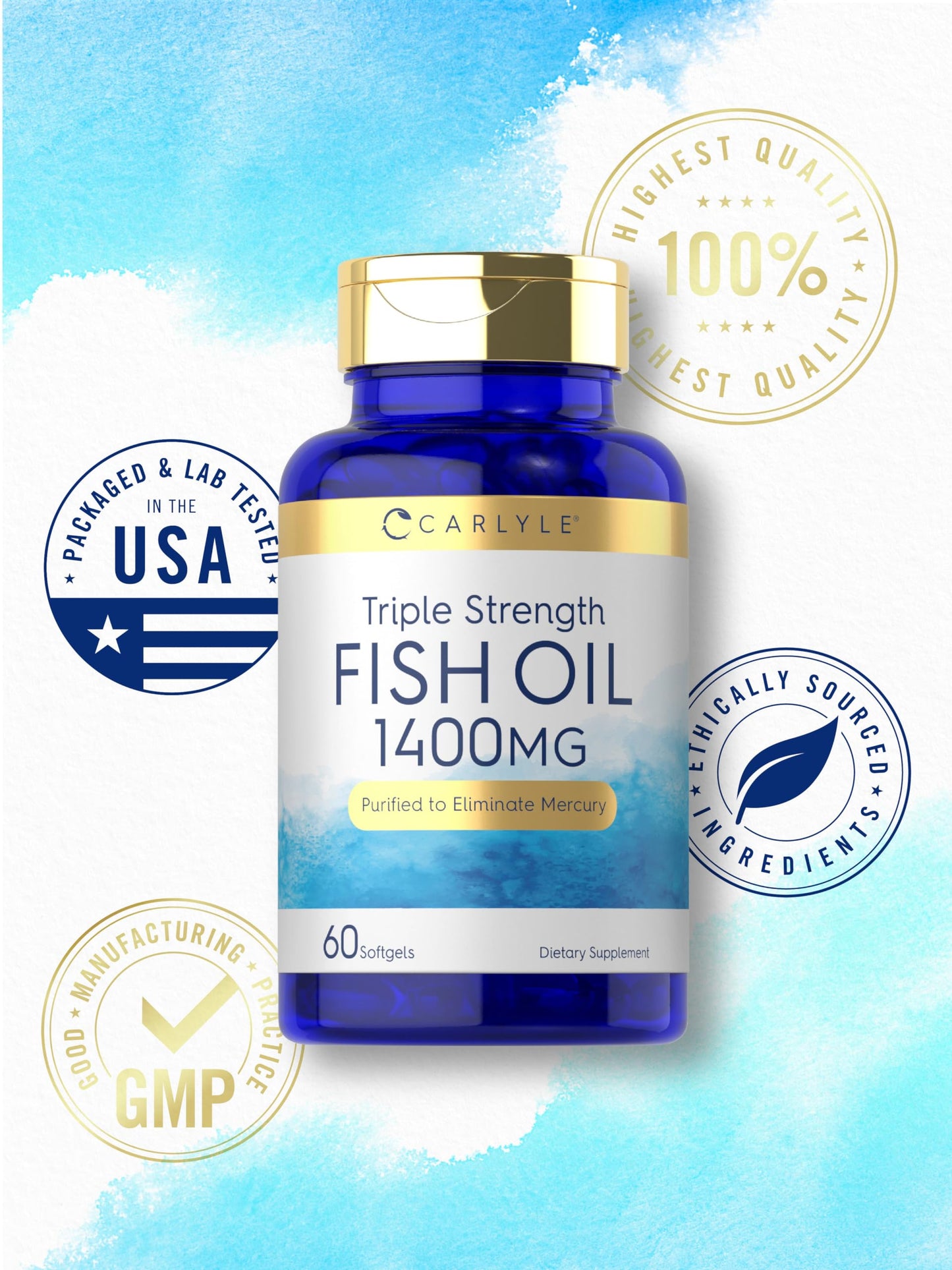 Carlyle Triple Strength Omega 3 Fish Oil | 1400mg | 60 Softgels | Non-GMO, Gluten Free Supplement - Medaid International