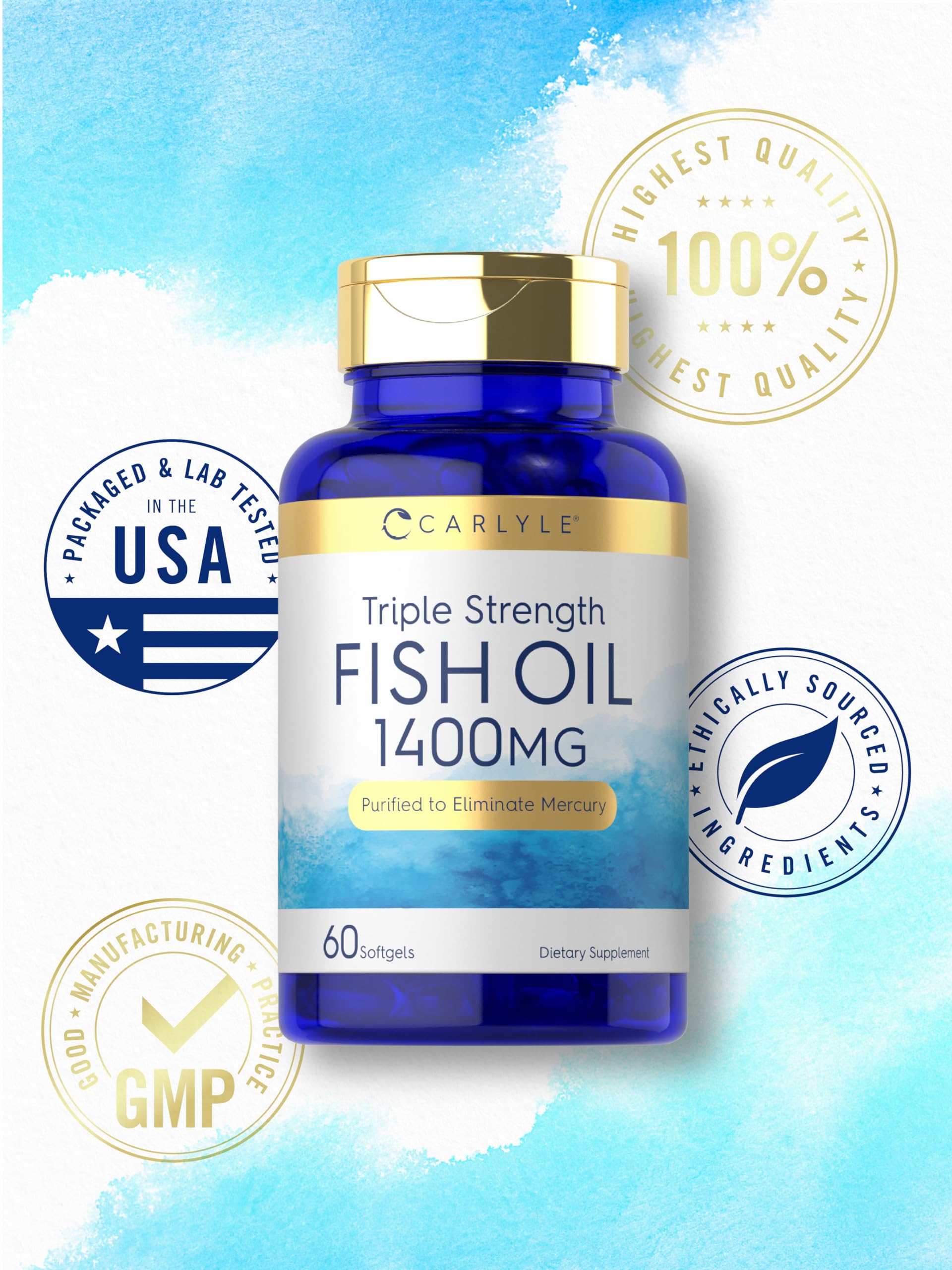Carlyle Triple Strength Omega 3 Fish Oil | 1400mg | 60 Softgels | Non-GMO, Gluten Free Supplement - Medaid International