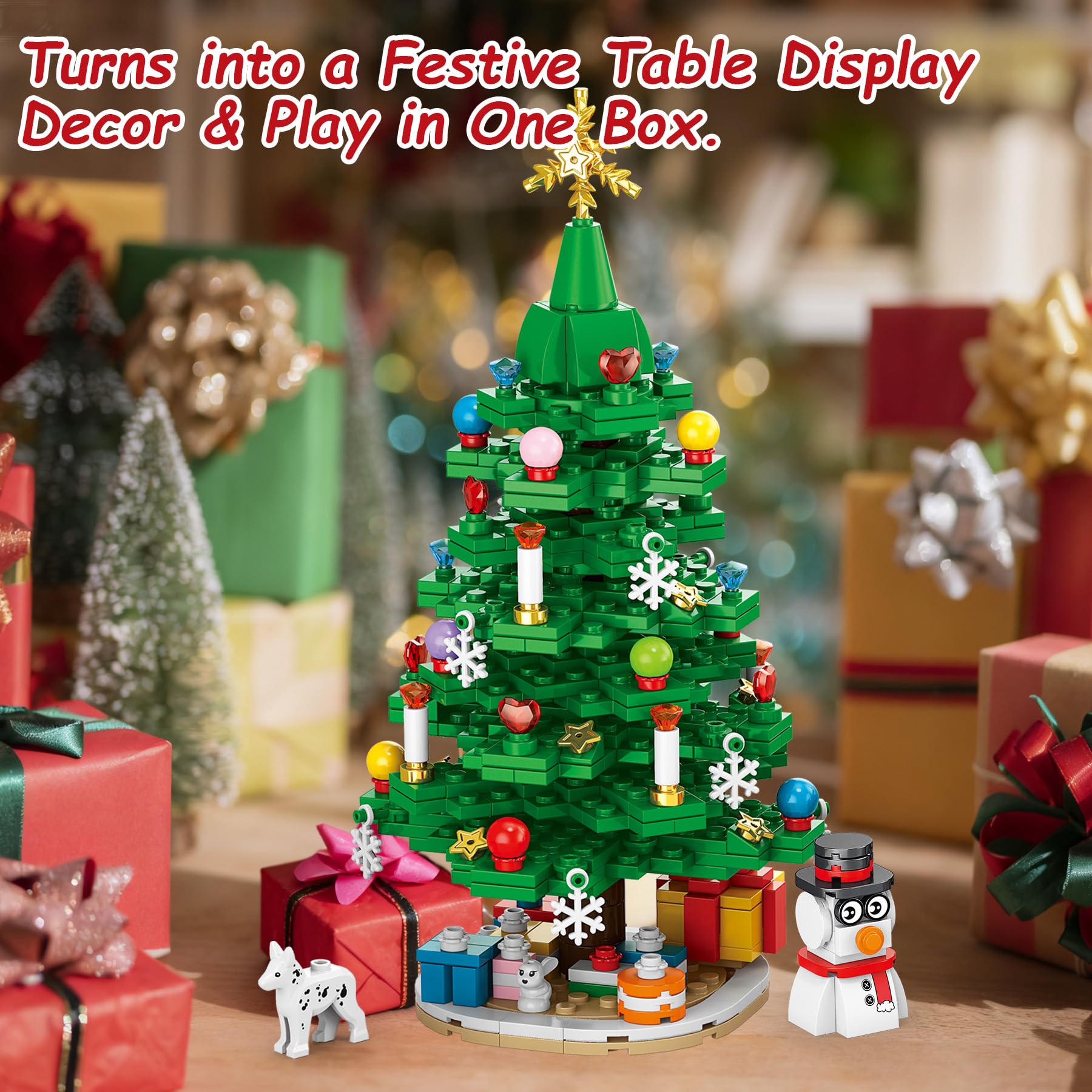 Rubypop Christmas Tree Advent Calendar 2025, 24 Day Countdown Kit with 912PCS Building Blocks Set, Xmas Holiday Decorations Gift for Kids Teen Girls Boys (Santa Sleigh Reindeer) - Medaid International