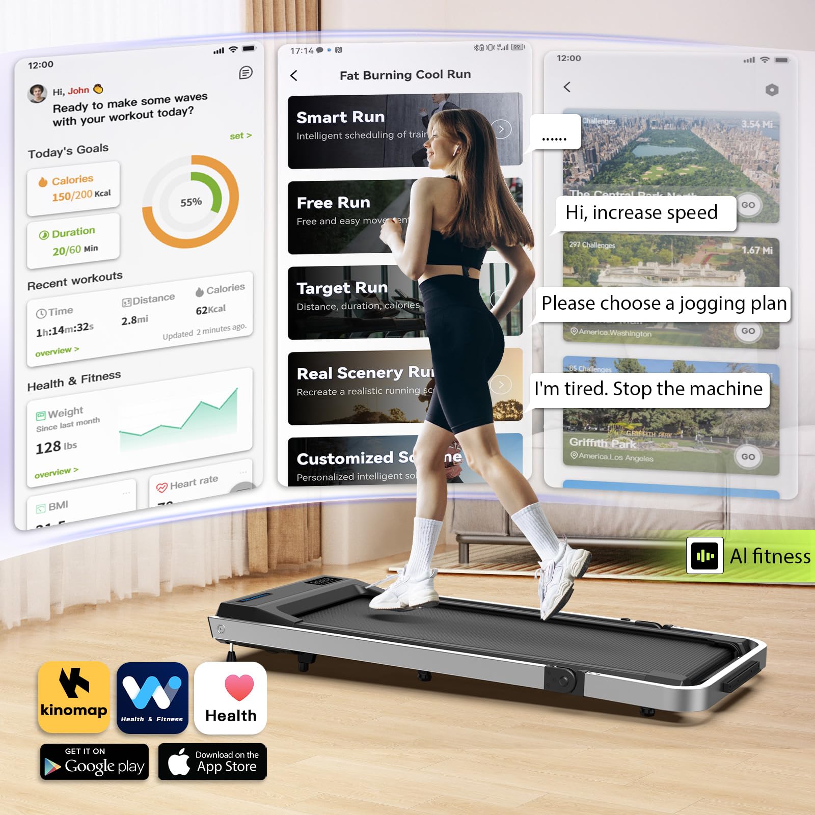 Desk Treadmill with Incline & Handle, 3 in 1 Portable Treadmill with Removable Desk Workstation, Foldable Walking Treadmills for Home Office Small Space, Voice & App & Remote Control, 2s Folding - Medaid International