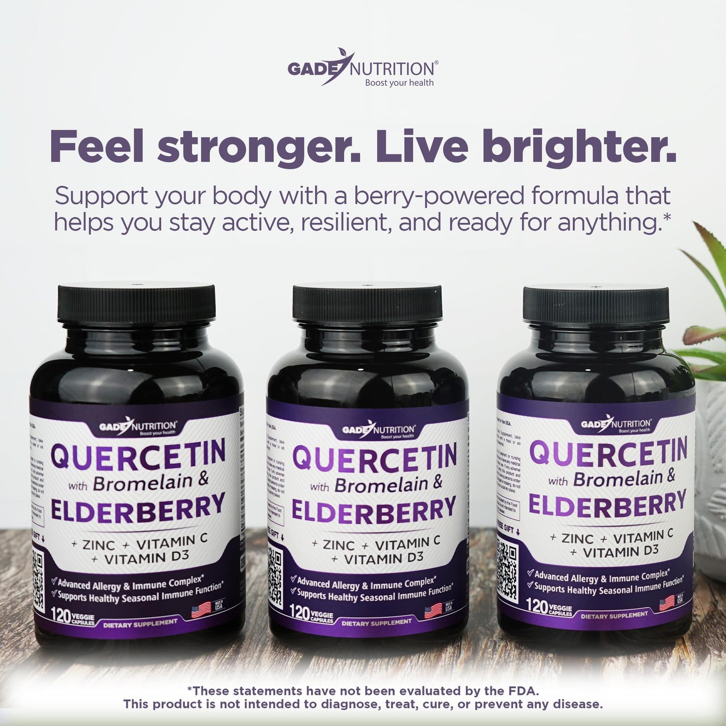 Gade Nutrition Quercetin with Bromelain & Elderberry | Quercetin with Vitamin C and Zinc | Zinc Quercetin 500mg with Vitamin D3 | Daily Immune Support Supplement - 2 Months Supply - Medaid International