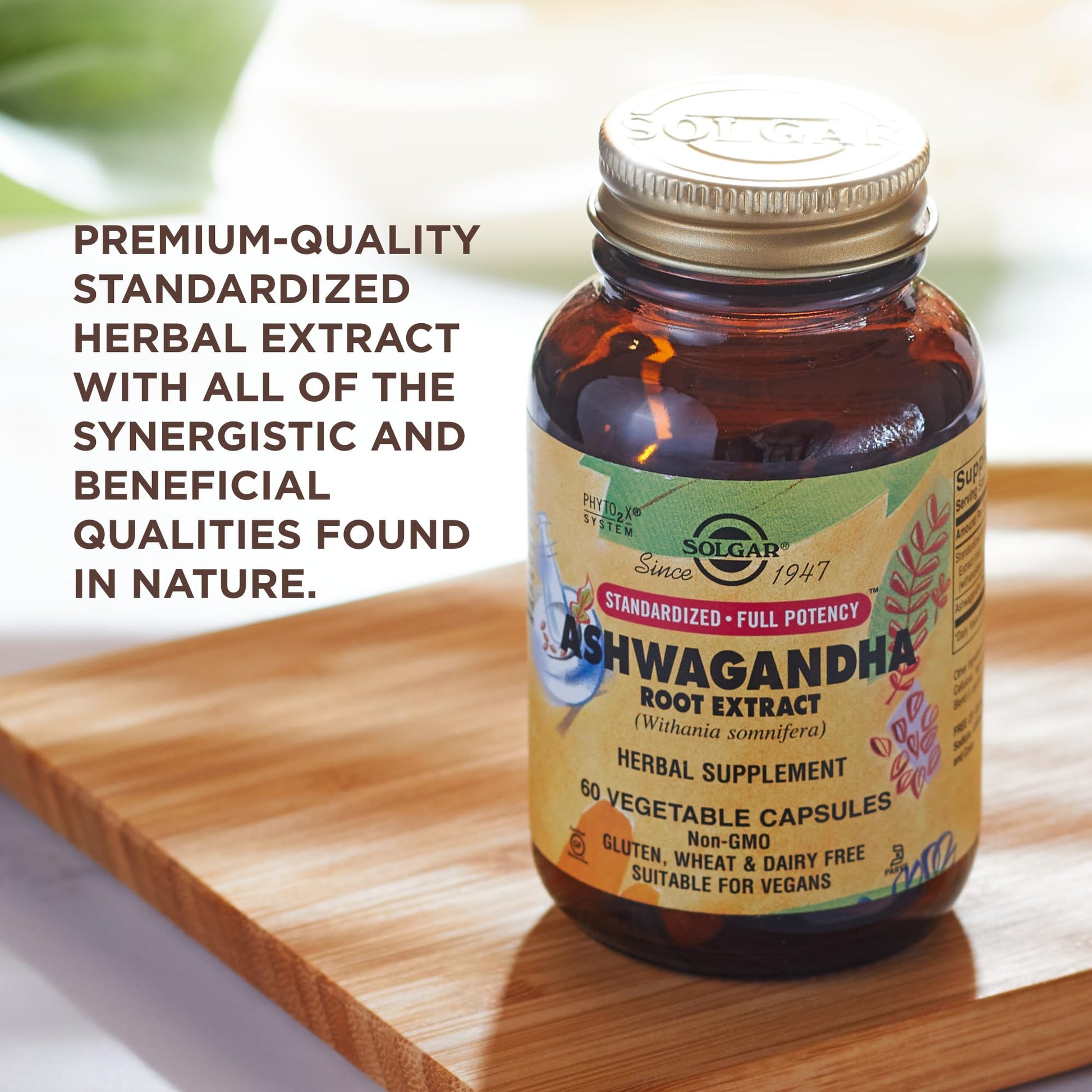 Solgar Ashwagandha Root Extract - 60 Vegetable Capsules - Standardized Full Potency (SFP) - Non-GMO, Vegan, Gluten & Dairy Free, Kosher - 60 Servings - Medaid International