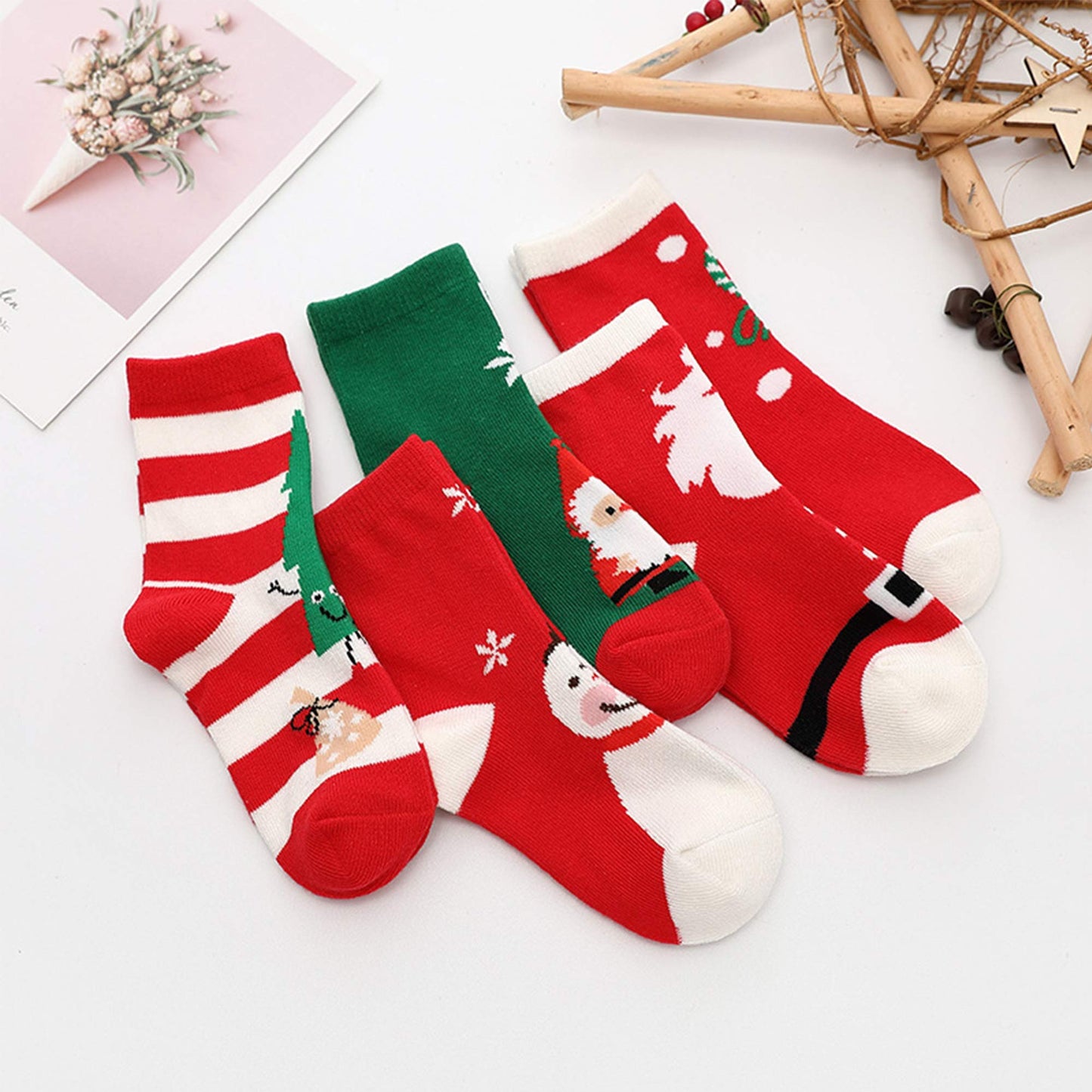 5 Pack Kids Christmas Socks Boys Girls Toddler Baby Adult Family Cotton Xmas Socks 6-8 Years - Medaid International