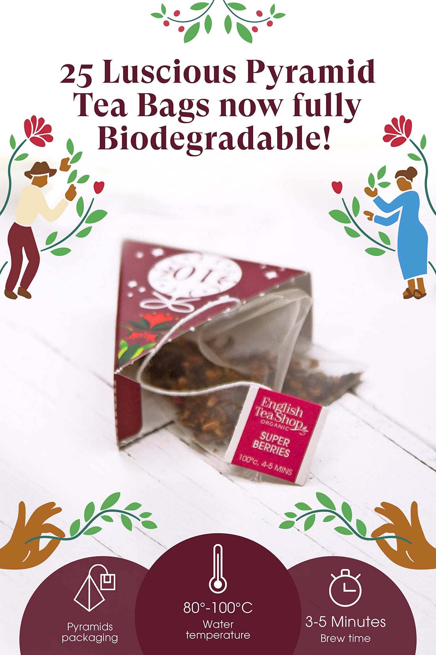English Tea Shop Advent Calendar Nativity- 25 Pyramid Biodegradable Tea Bags - Medaid International
