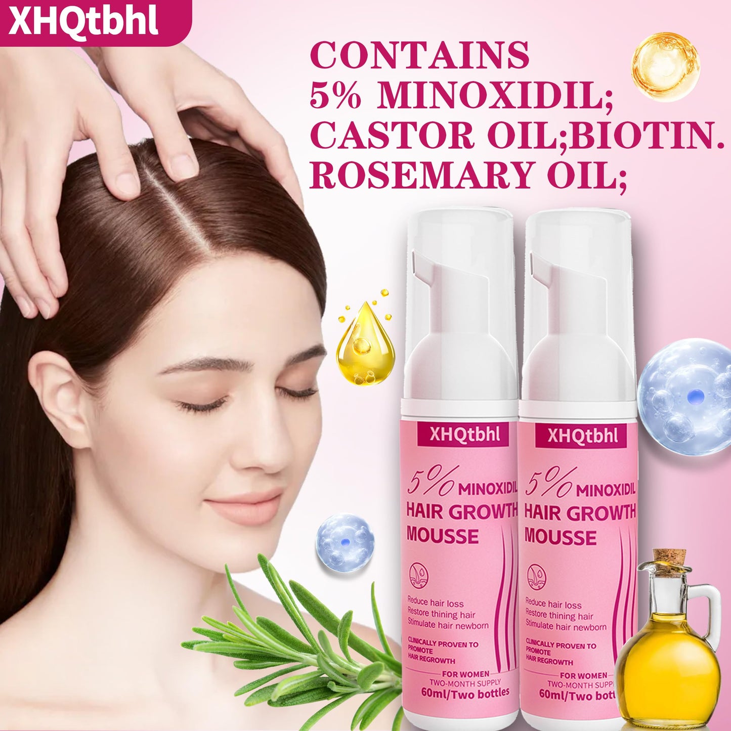 5% Minoxidil Foam for Women Hair Growth: Extra Strength Hair Regrowth Treatment – Revitalize Hair Follicles & Regrow Thicker, Fuller Hair -2 bottles - Medaid International