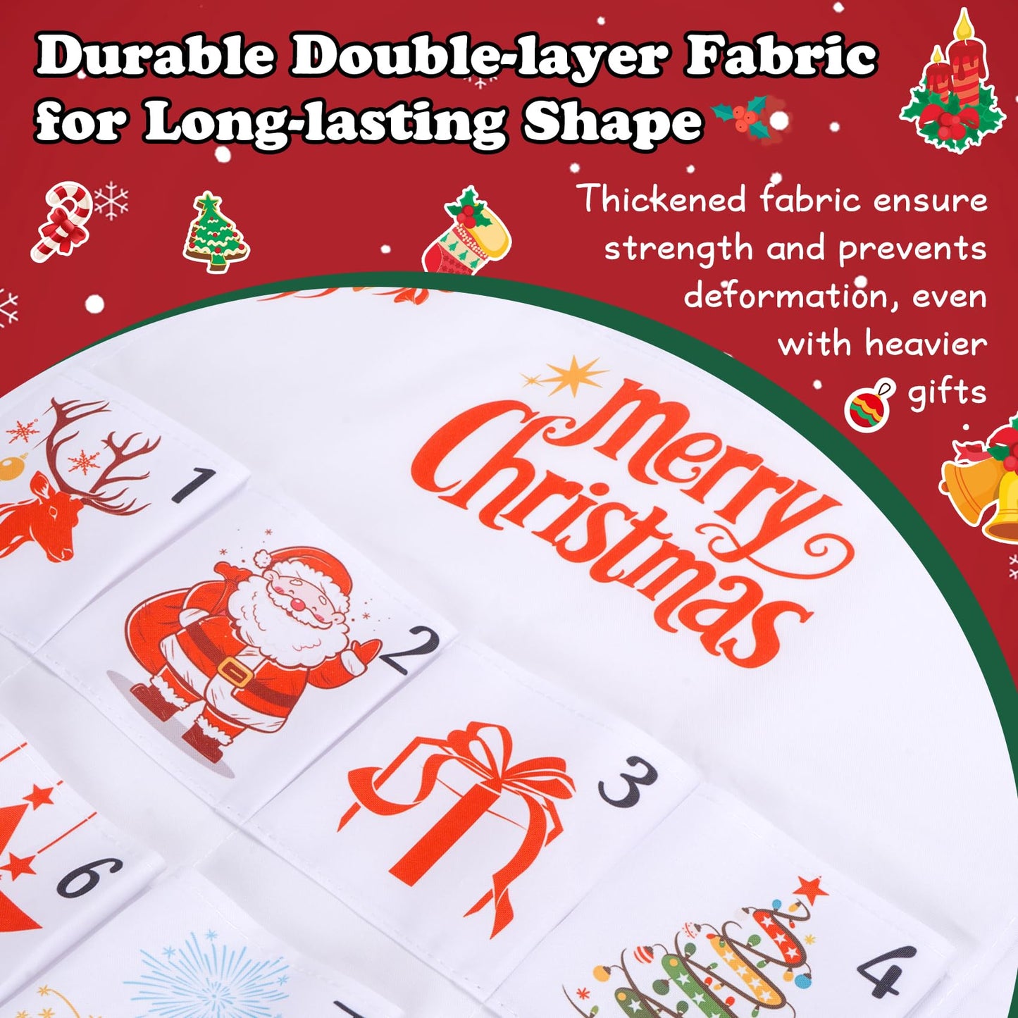 SAVORLIVING Christmas Advent Calendar with 24 Pockets, Reusable Countdown Calendar Storage Bag, Fabric Calendar Wall Hanging Bag for Xmas Holiday Home Wall Decoration - Medaid International